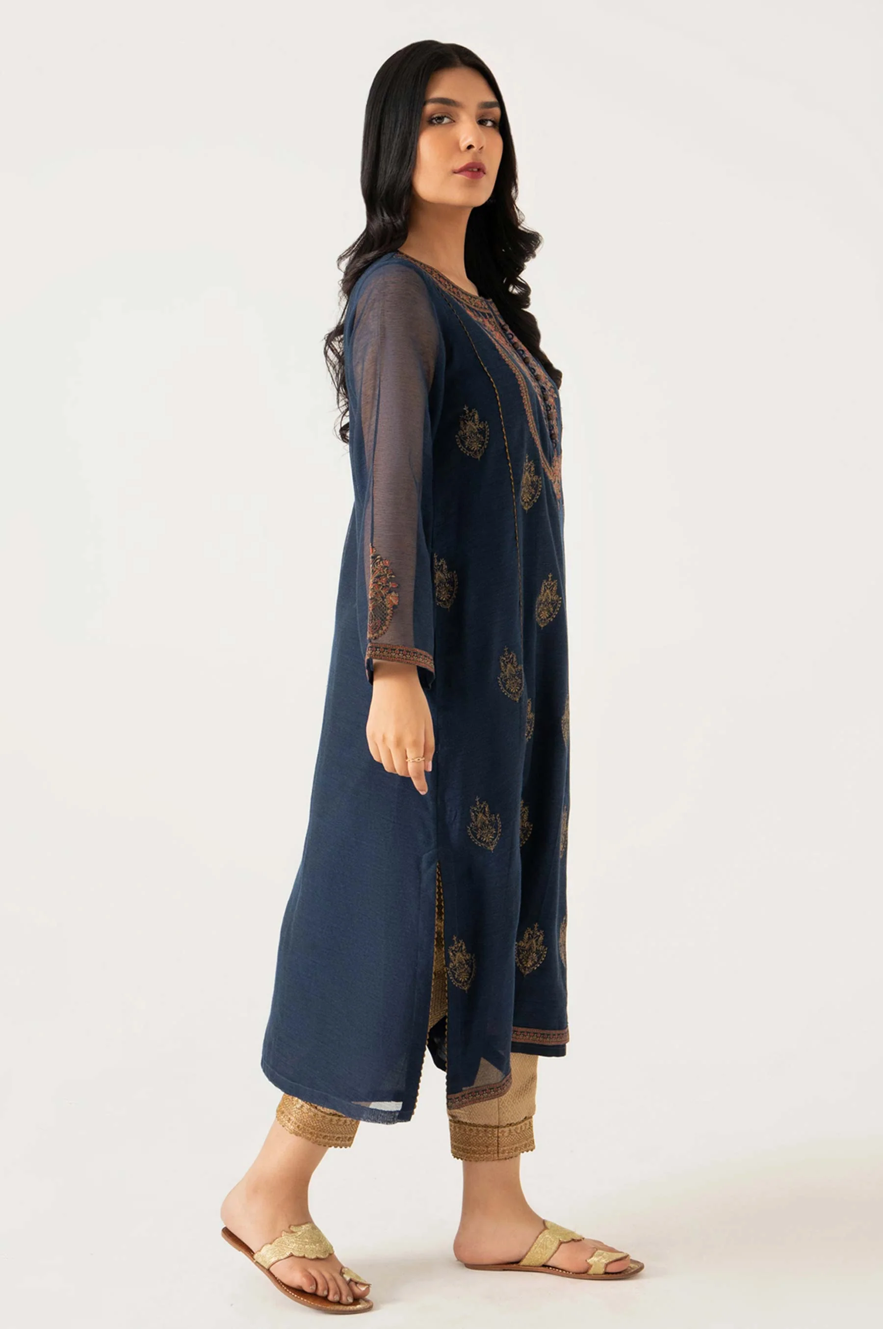 Stitched 1 Piece Khaddi Net Embroidered Shirt - Image 3