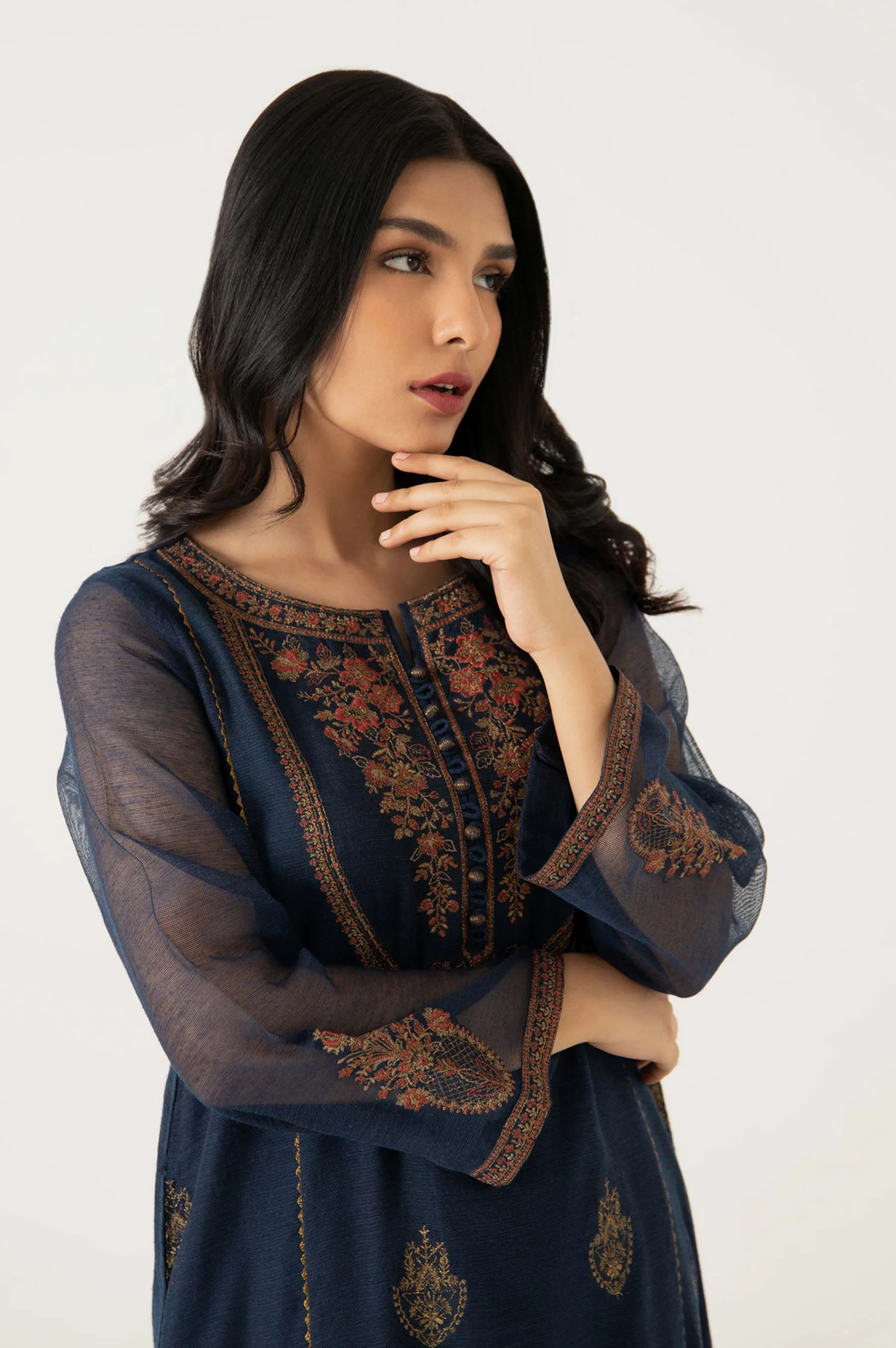 Stitched 1 Piece Khaddi Net Embroidered Shirt - Image 4
