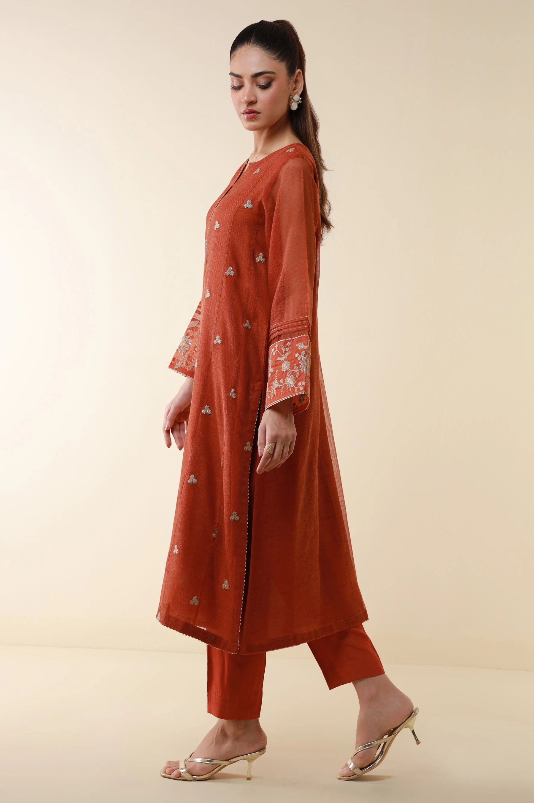 STITCHED EMBROIDERED KHADDI NET SHIRT (FACTORY E-OUTLET) - Image 4