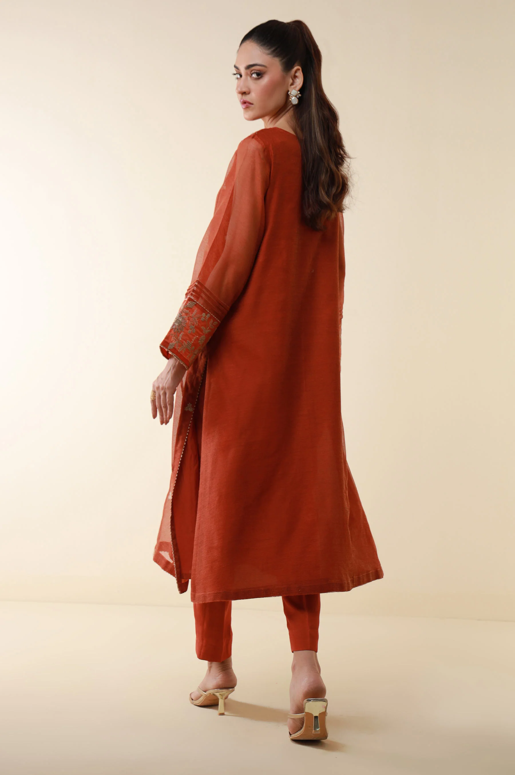 Stitched 1 Piece Embroidered Khaddi Net Shirt - Image 6