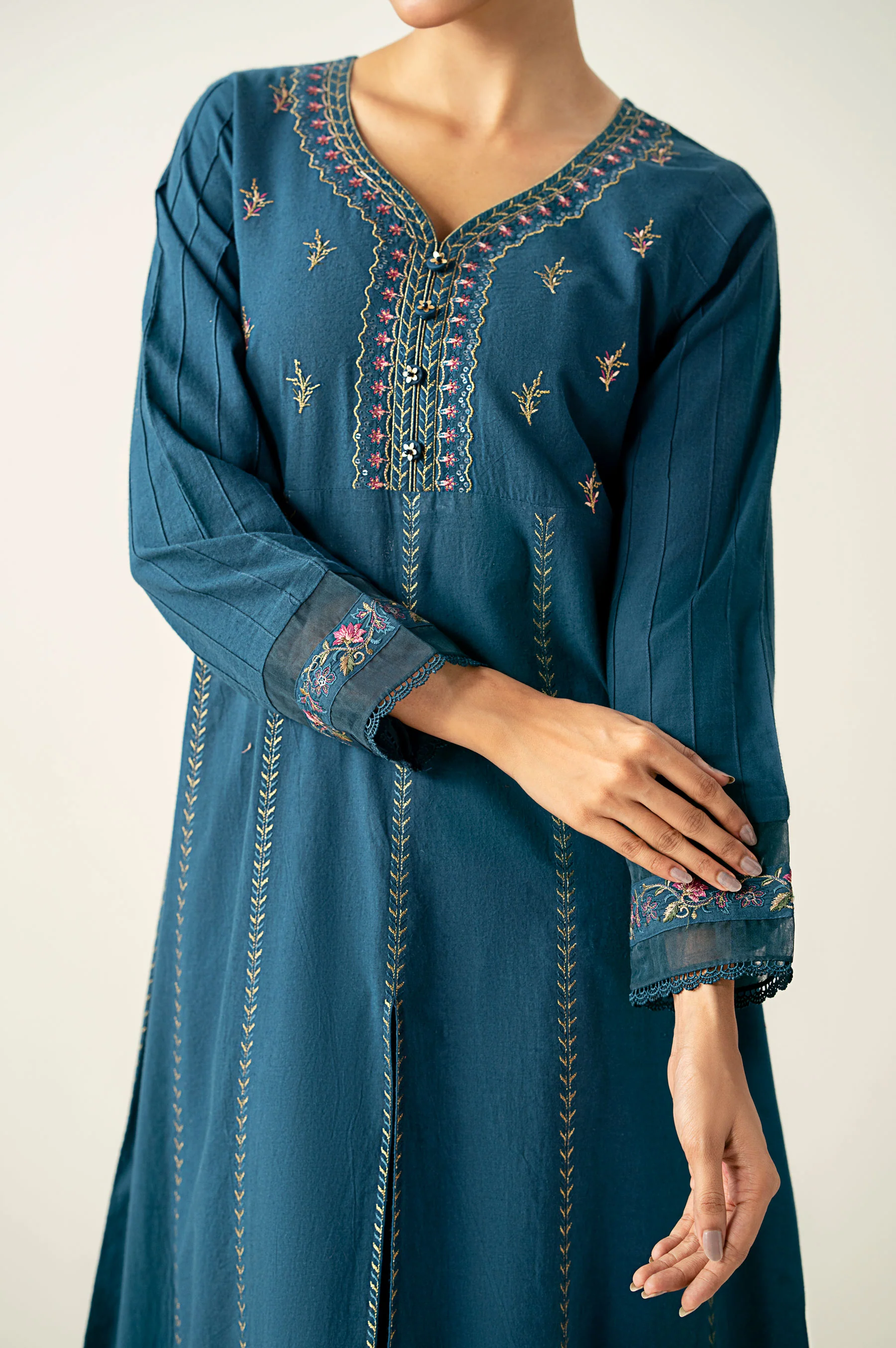 Stitched 1 Piece Embroidered Cambric Shirt - Image 6