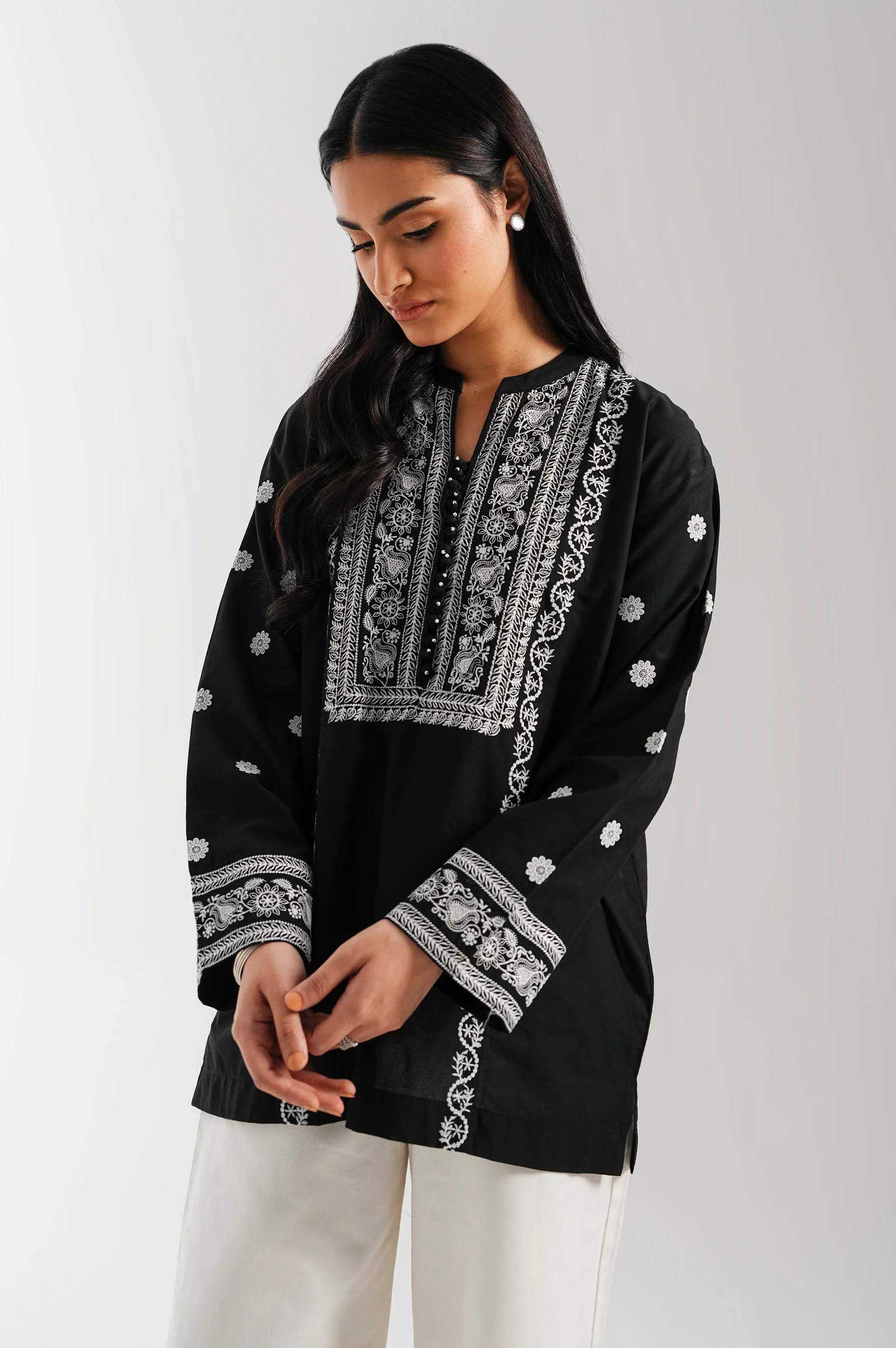 Stitched 1 Piece Embroidered Lawn Chikankari Top - Image 2