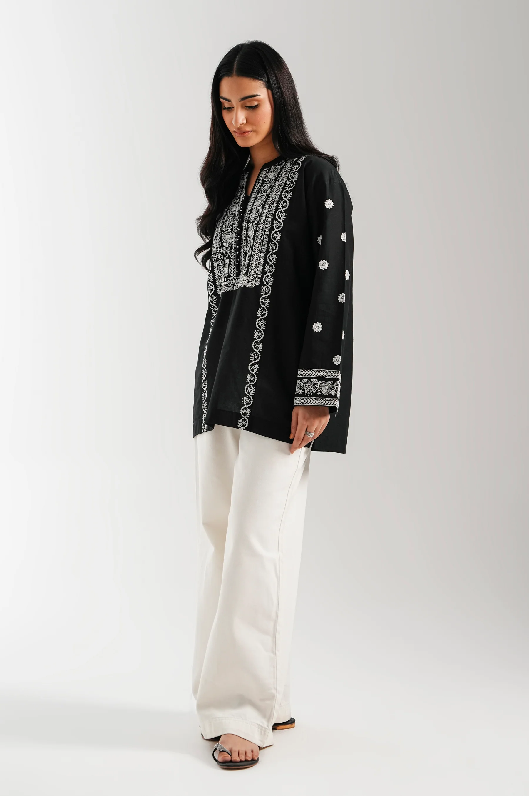 Stitched 1 Piece Embroidered Lawn Chikankari Top - Image 3