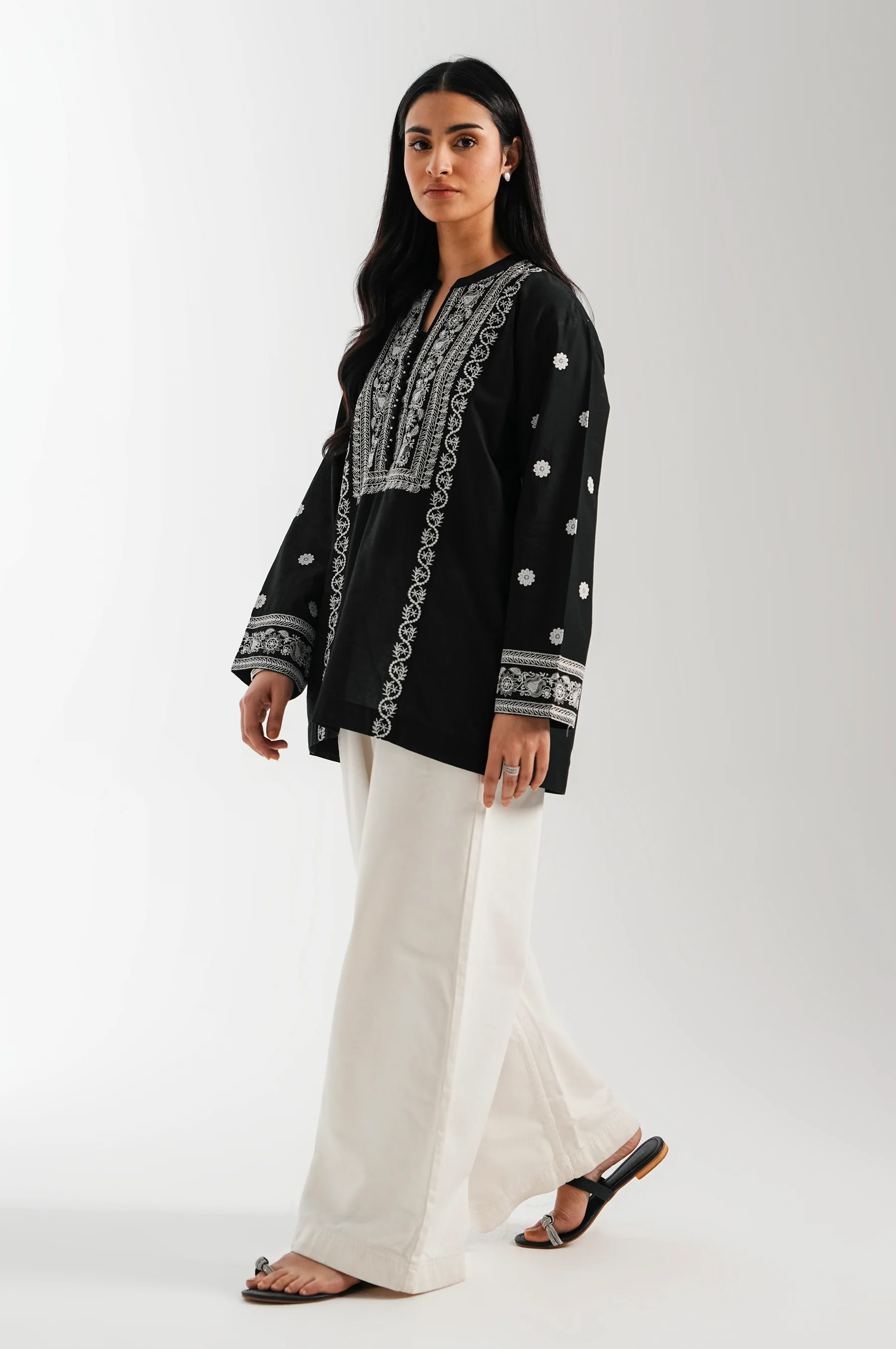Stitched 1 Piece Embroidered Lawn Chikankari Top - Image 5