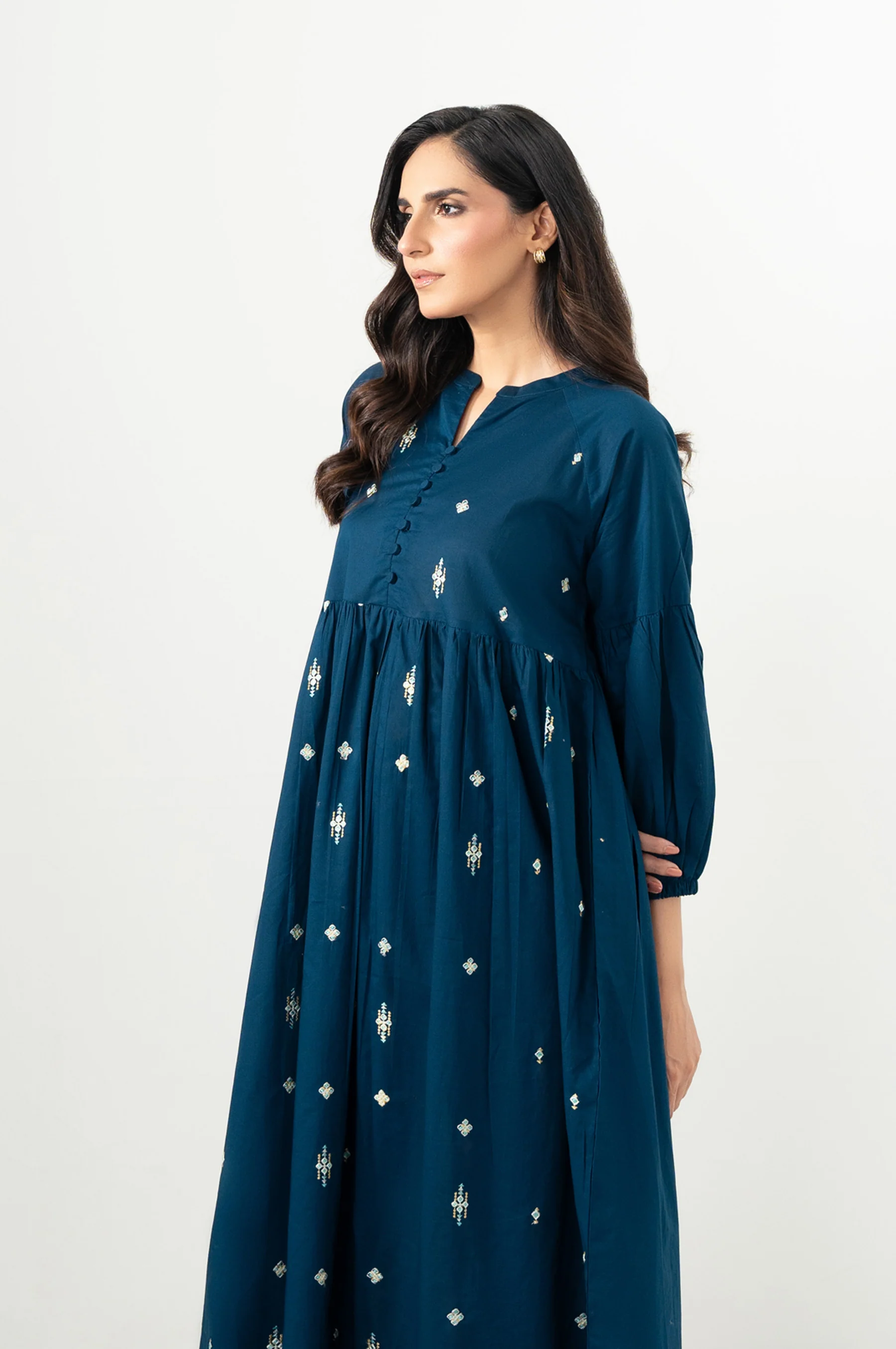 Stitched 1 Piece Embroidered Lawn Long Dress - Image 2