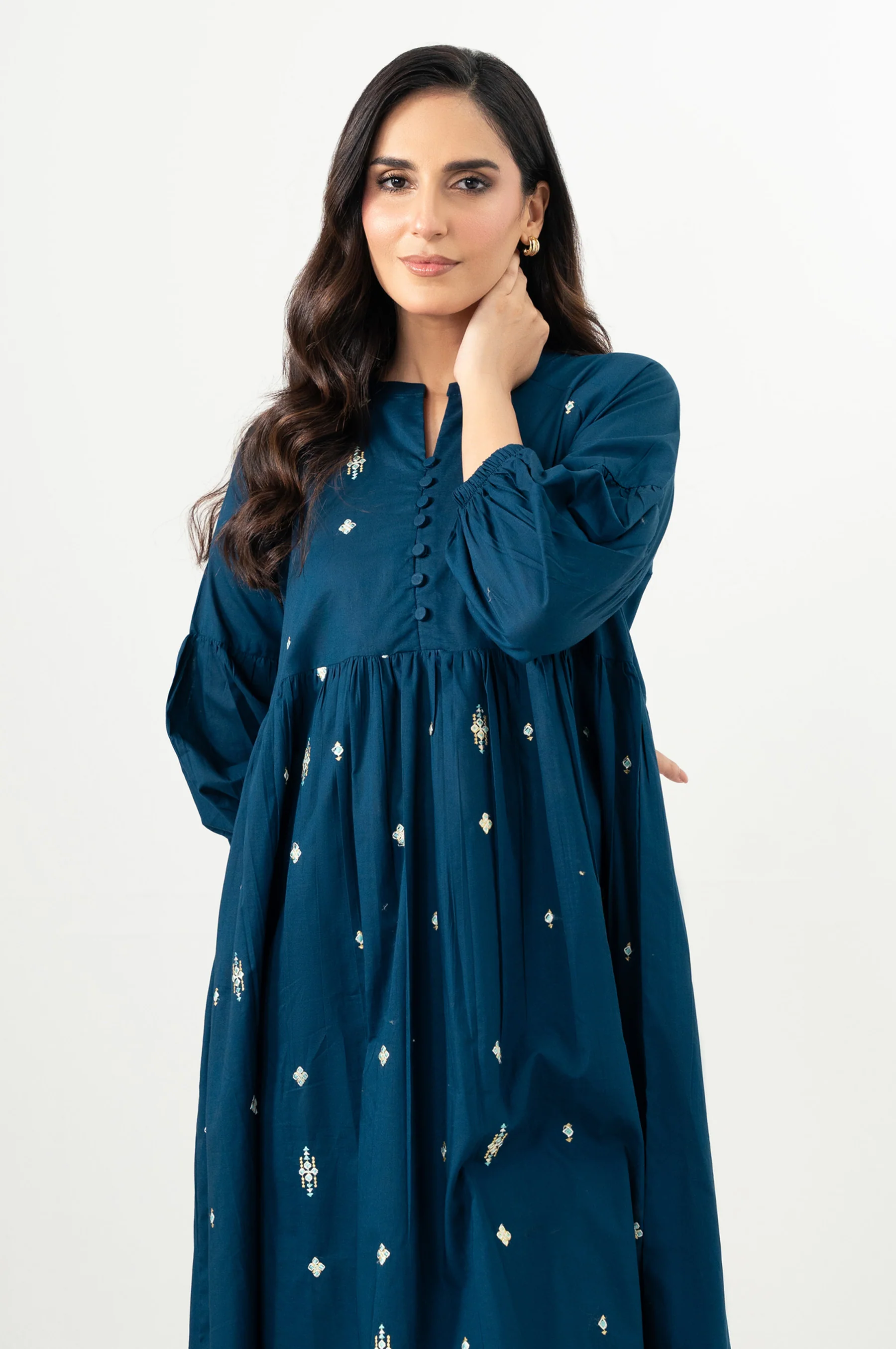 Stitched 1 Piece Embroidered Lawn Long Dress - Image 3