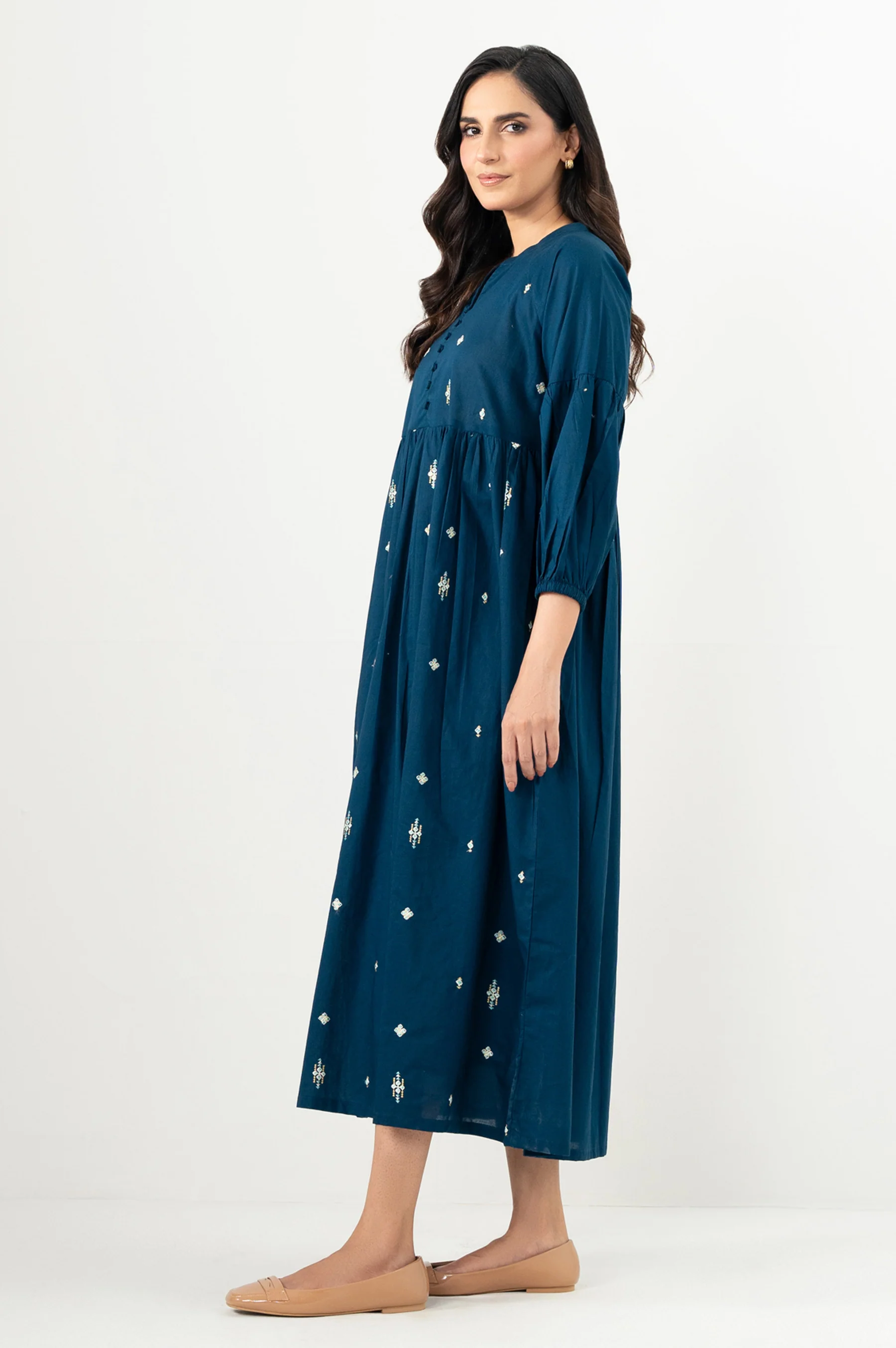 Stitched 1 Piece Embroidered Lawn Long Dress - Image 5