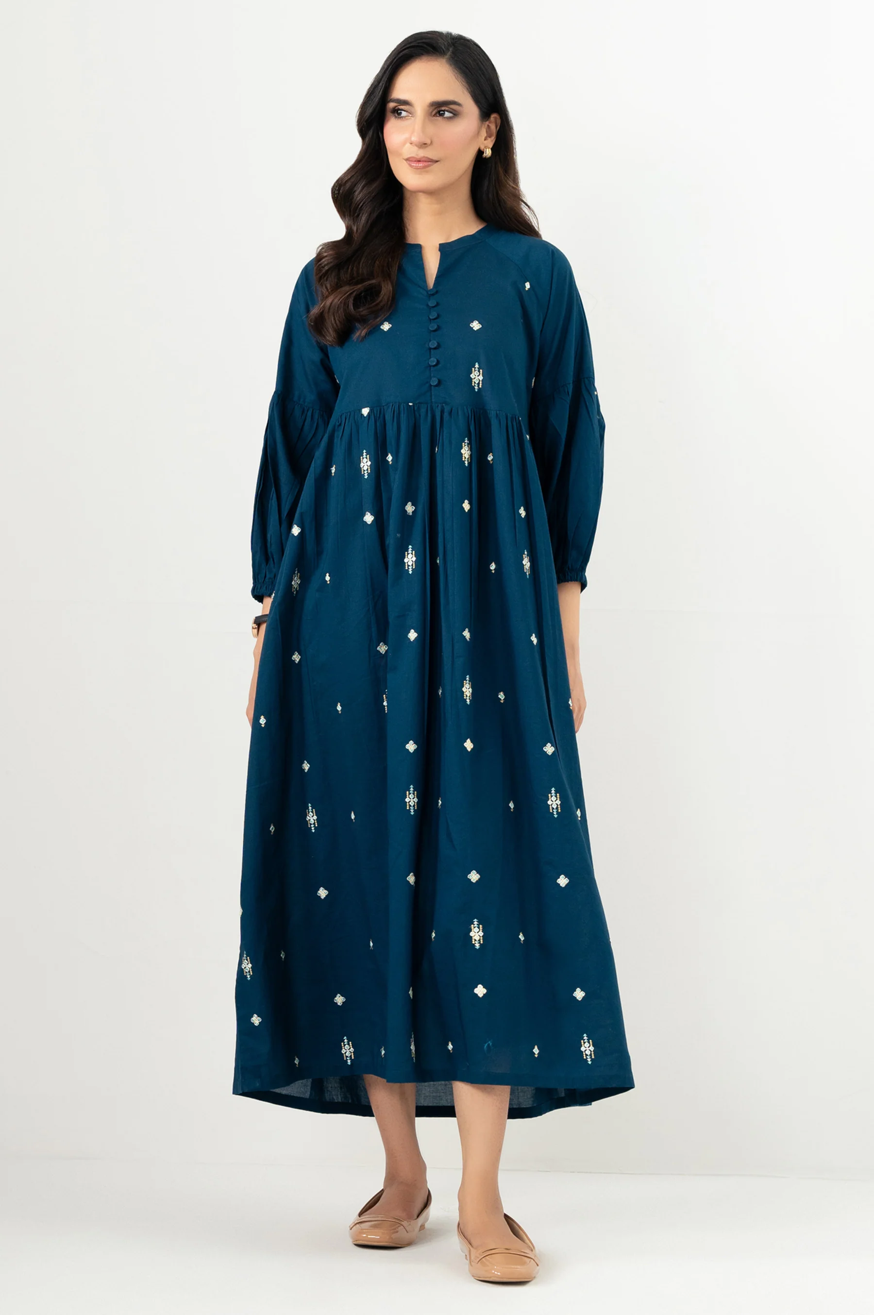 Stitched 1 Piece Embroidered Lawn Long Dress - Image 6