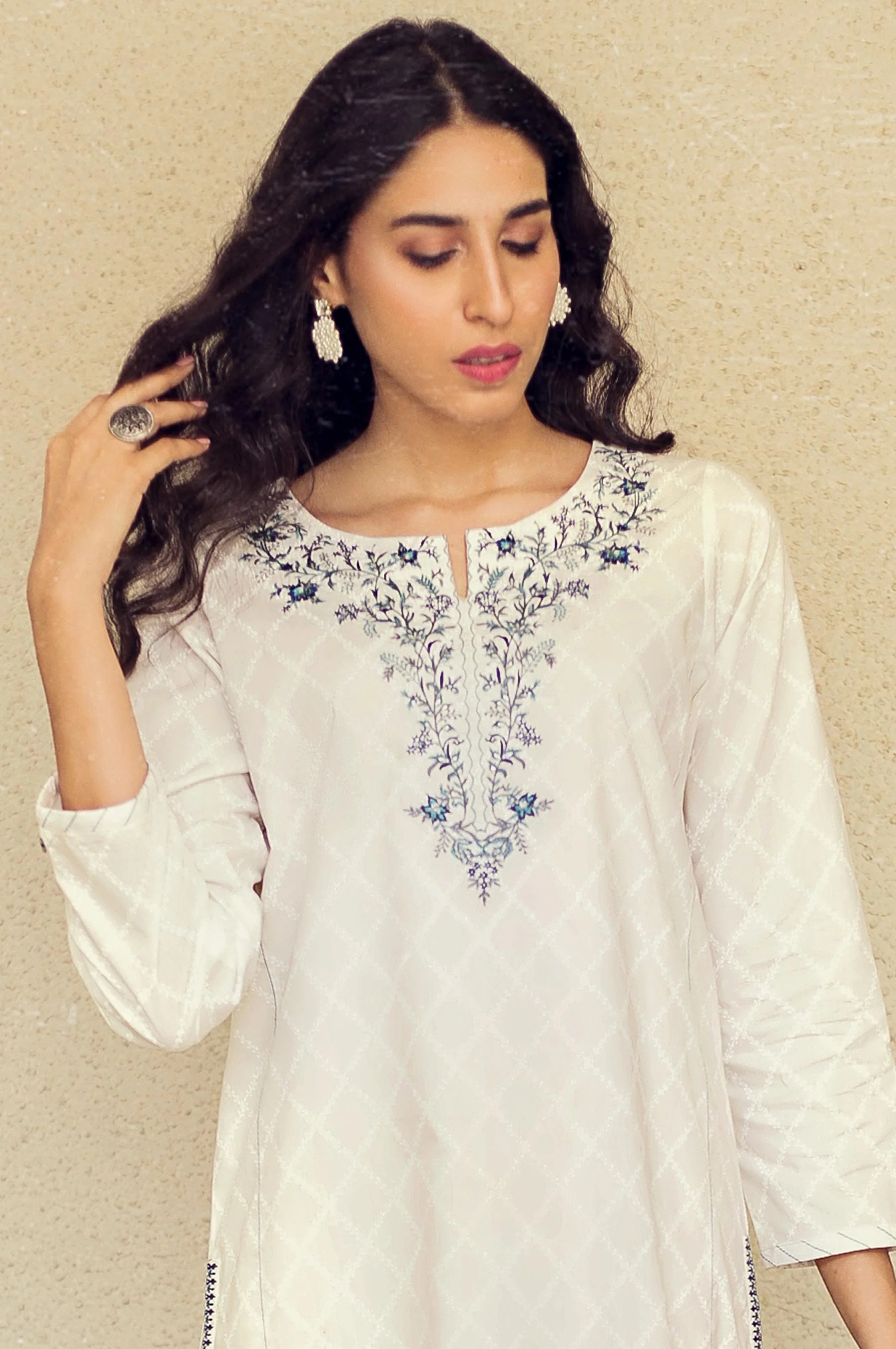 Stitched 1 Piece Embroidered White Paste Shirt - Image 3