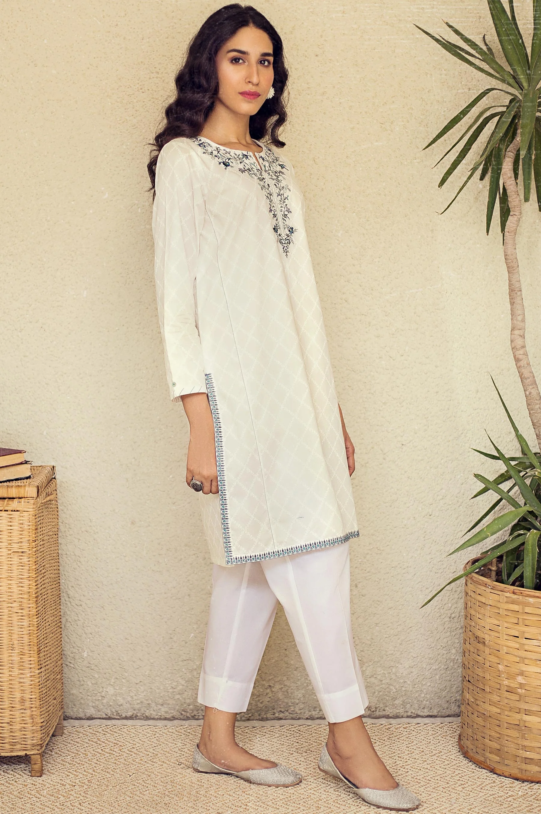 Stitched 1 Piece Embroidered White Paste Shirt - Image 4