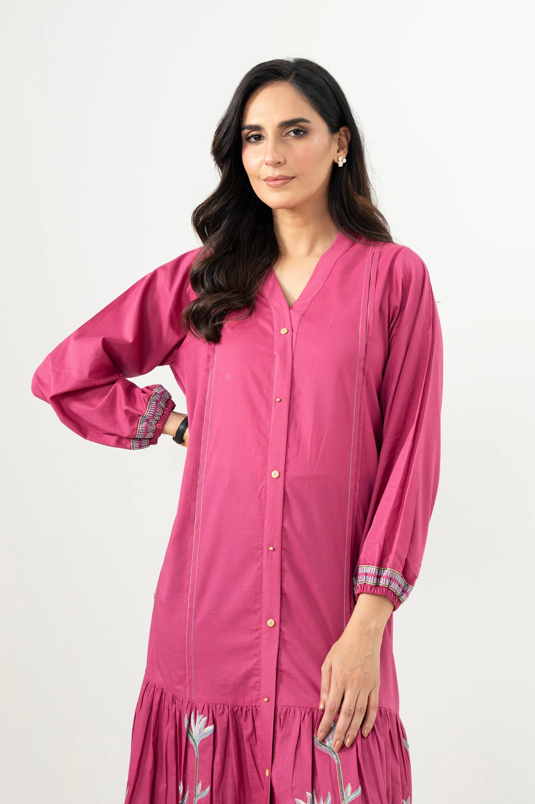 Stitched 1 Piece Embroidered Lawn Long Dress - Image 2