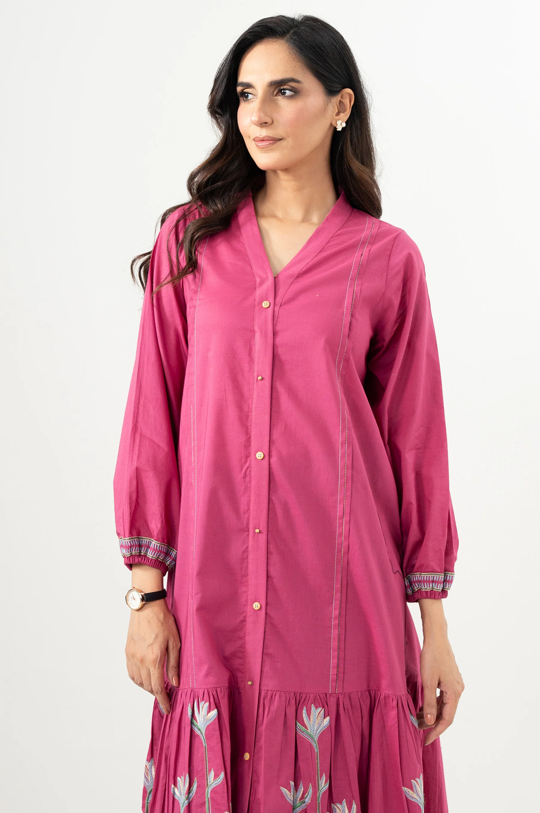 Stitched 1 Piece Embroidered Lawn Long Dress - Image 4