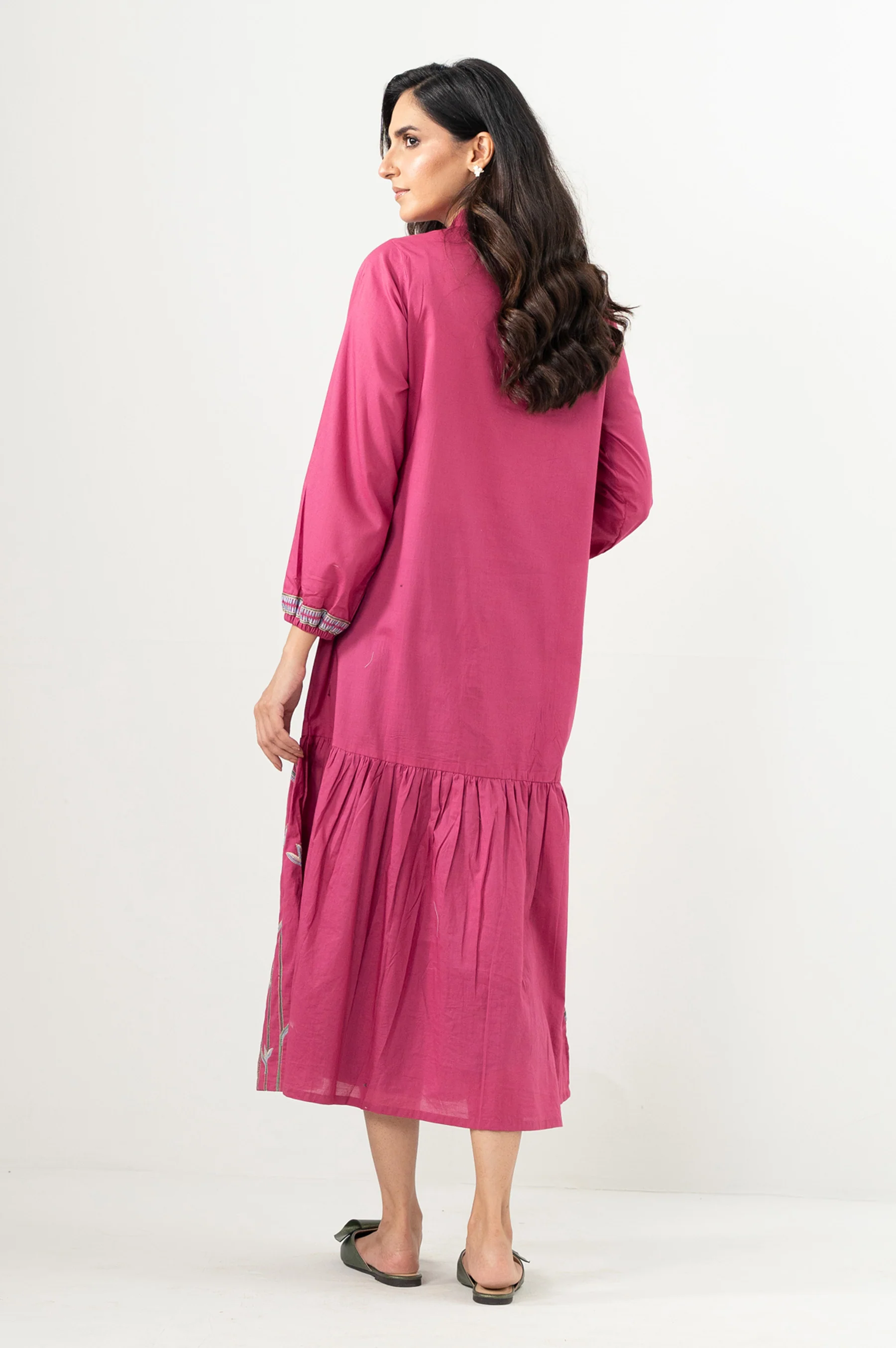Stitched 1 Piece Embroidered Lawn Long Dress - Image 5