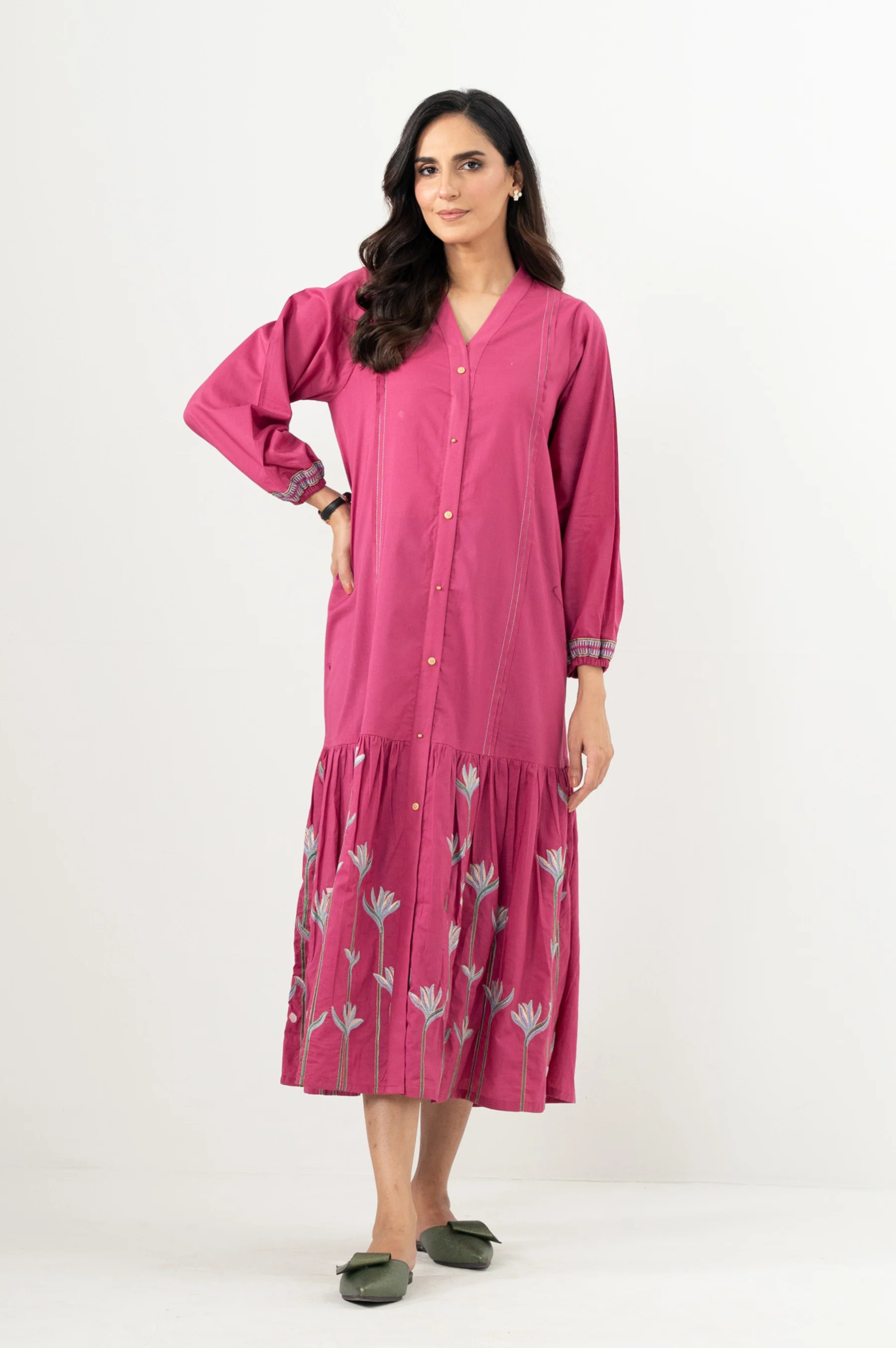 Stitched 1 Piece Embroidered Lawn Long Dress - Image 6