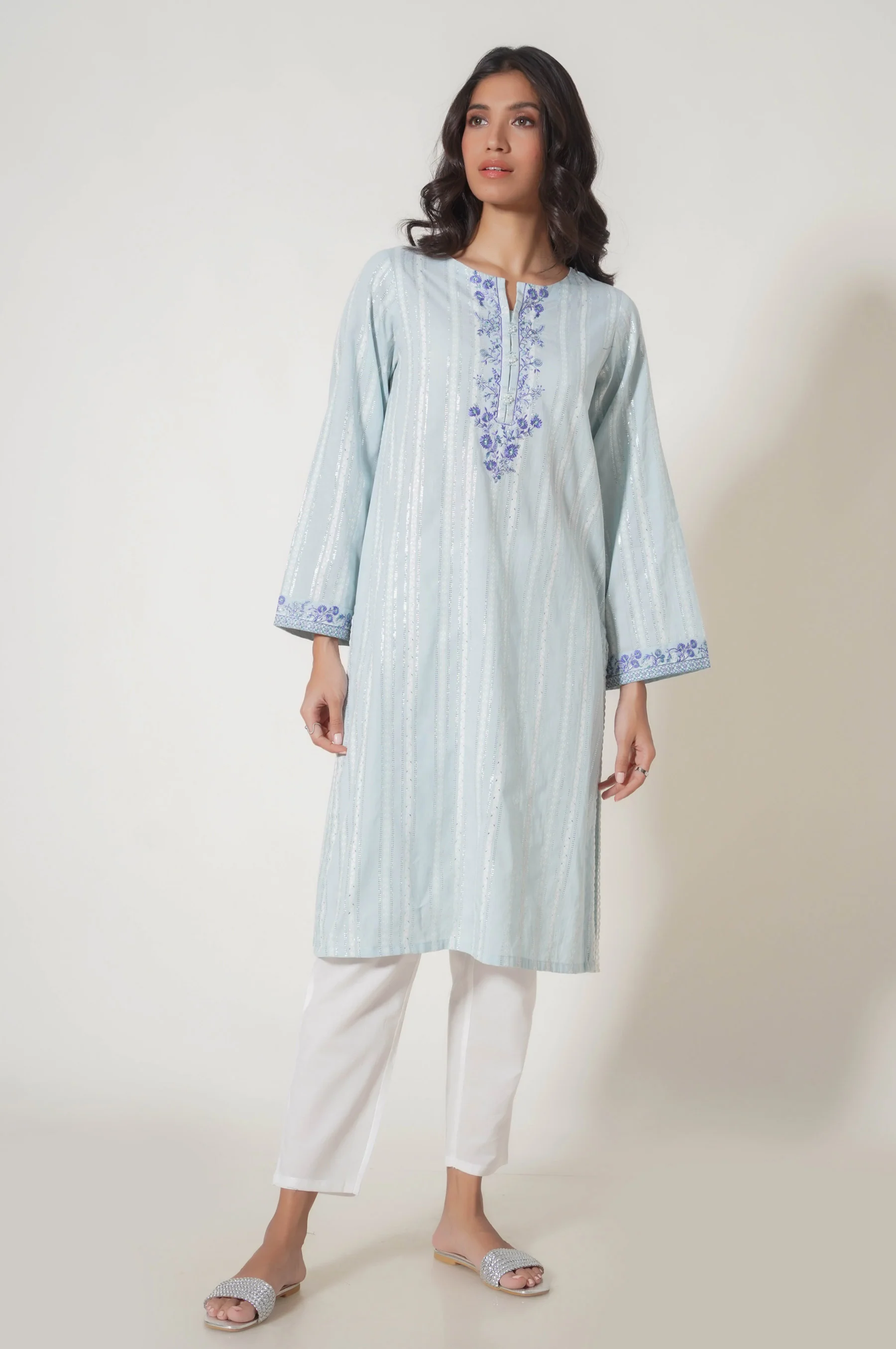 Stitched 1 Piece Embroidered Lorex Jacquard Shirt - Image 3