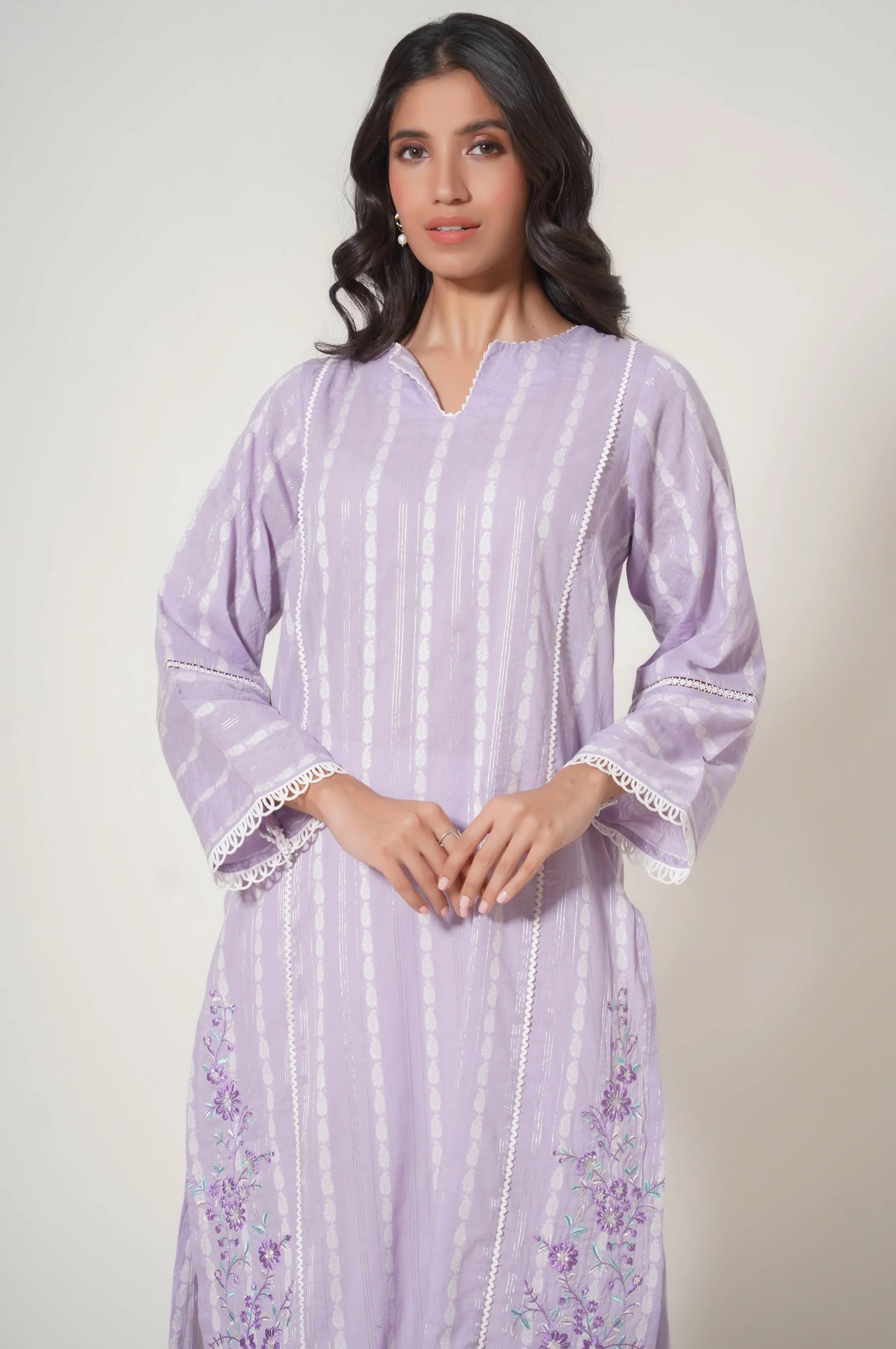 Stitched 1 Piece Embroidered Lorex Jacquard Shirt - Image 5