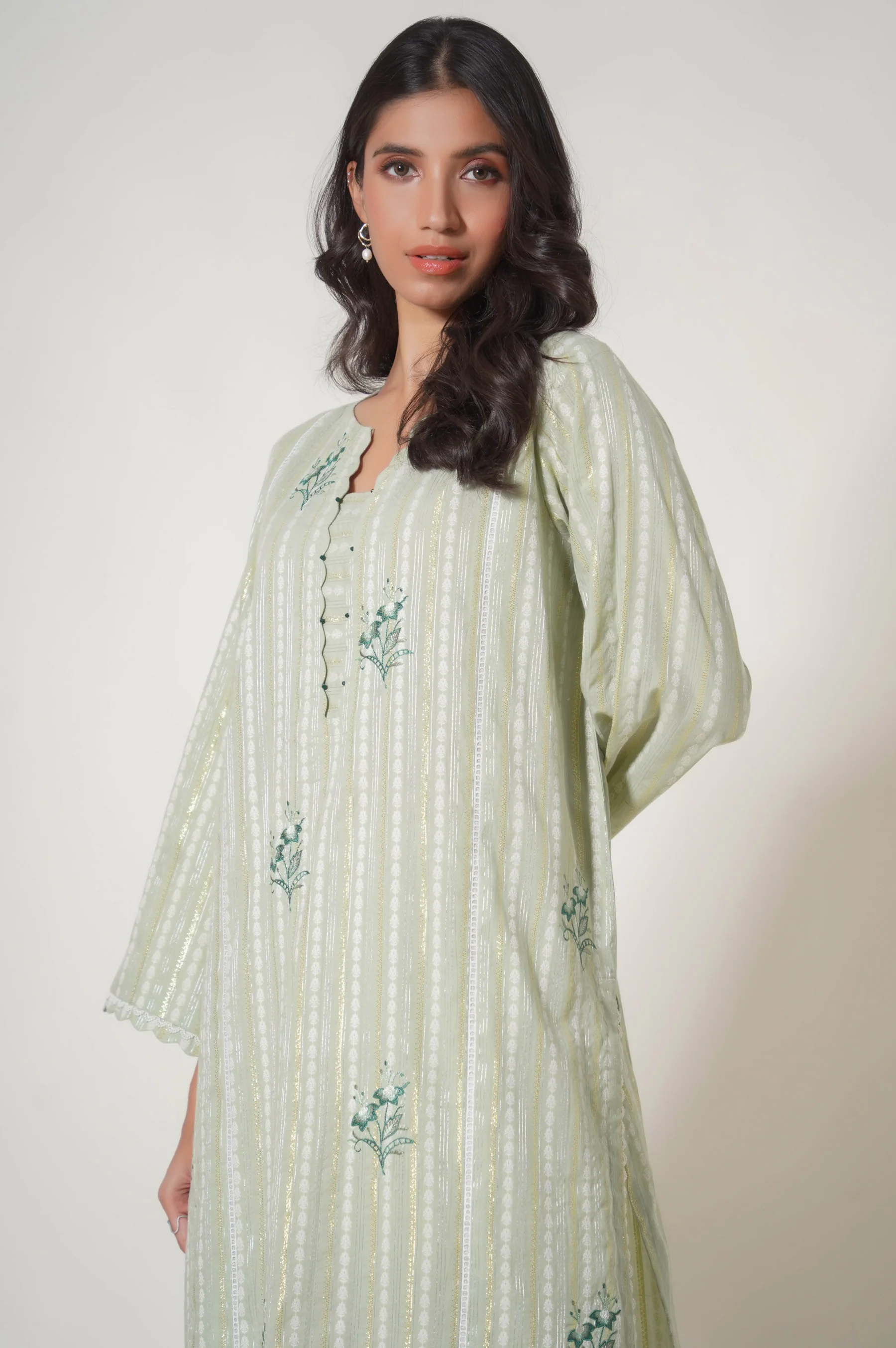 Stitched 1 Piece Embroidered Lorex Jacquard Shirt - Image 4