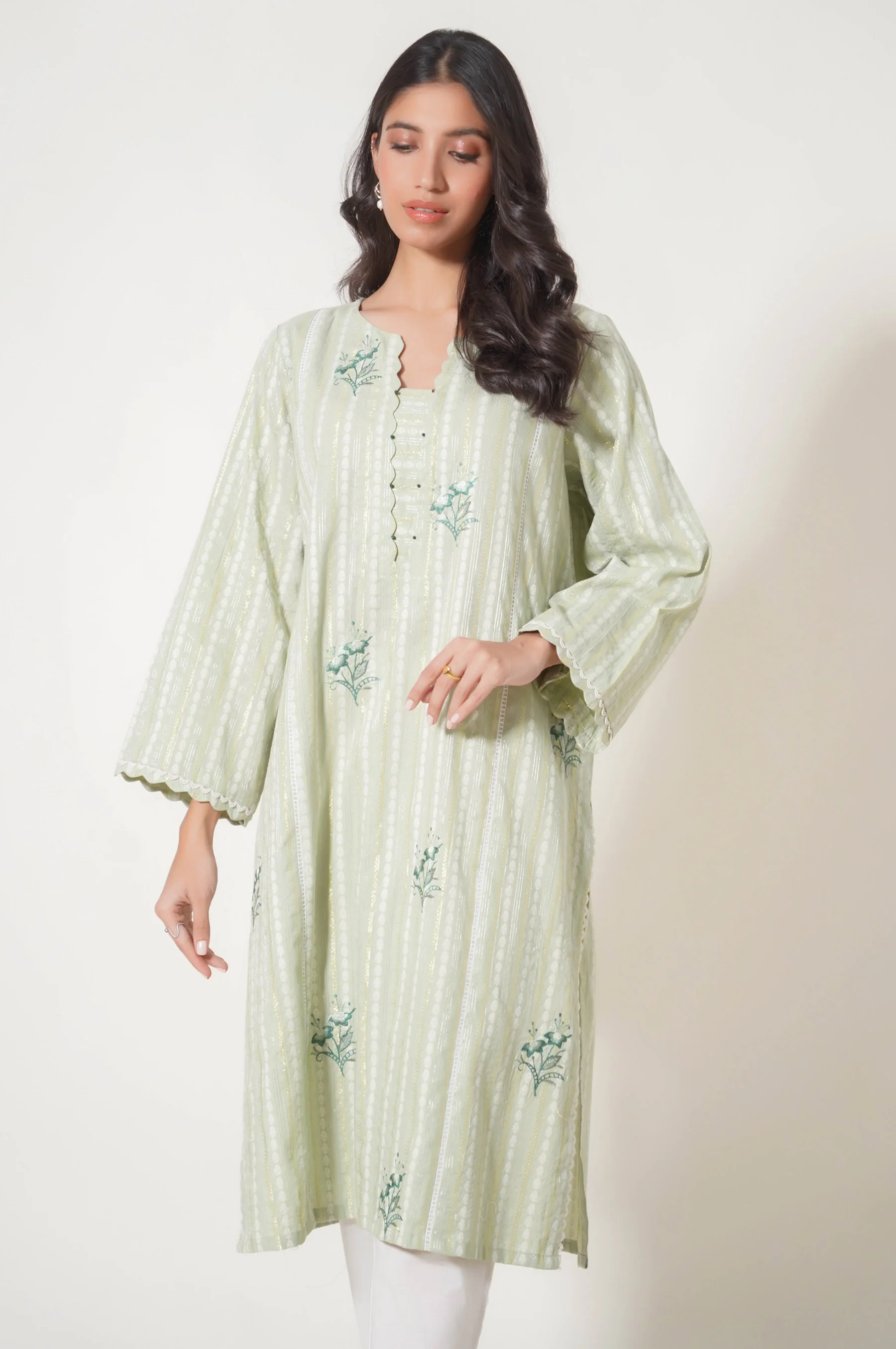 Stitched 1 Piece Embroidered Lorex Jacquard Shirt - Image 5