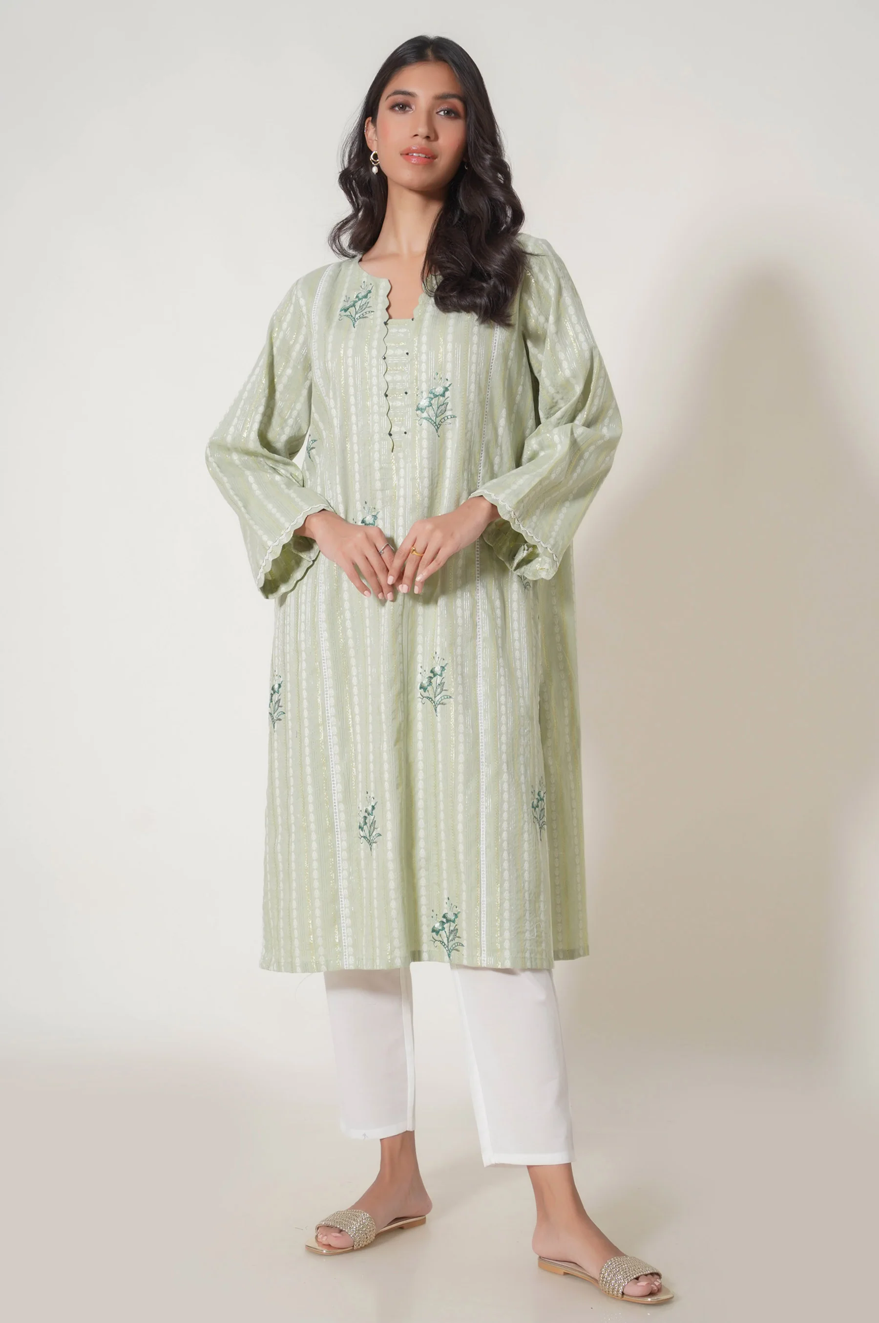 Stitched 1 Piece Embroidered Lorex Jacquard Shirt - Image 6