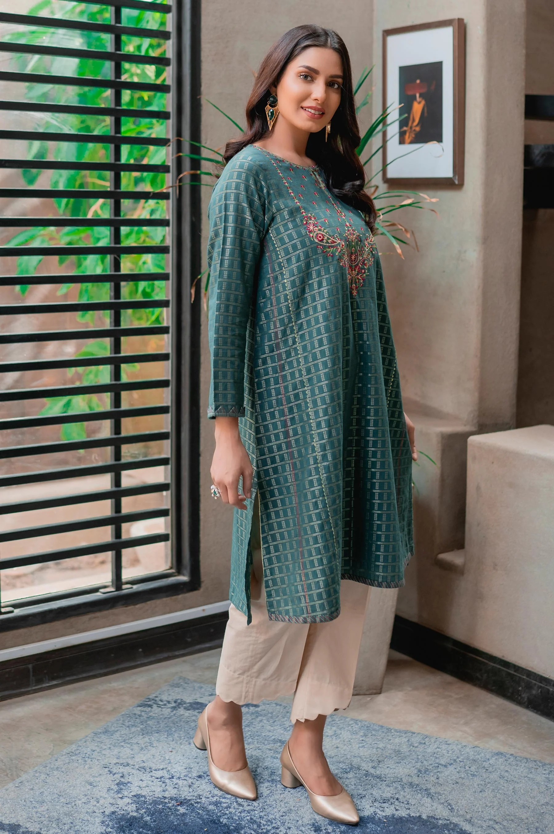 Stitched 1 Piece Embroidered Maysuri Jacquard Shirt - Image 3