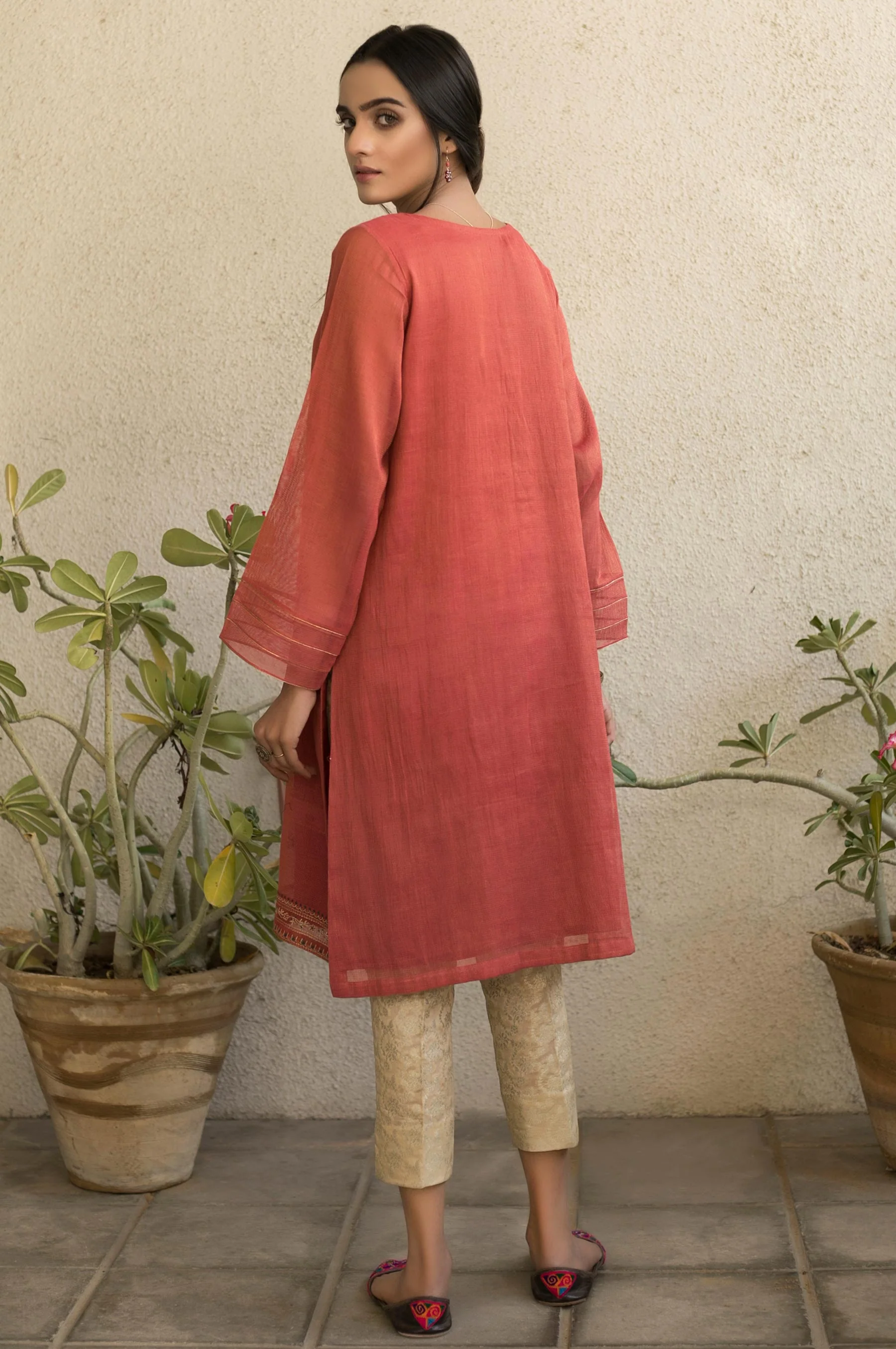 Stitched 1 Piece Embroidered Mysori Net Shirt - Image 2