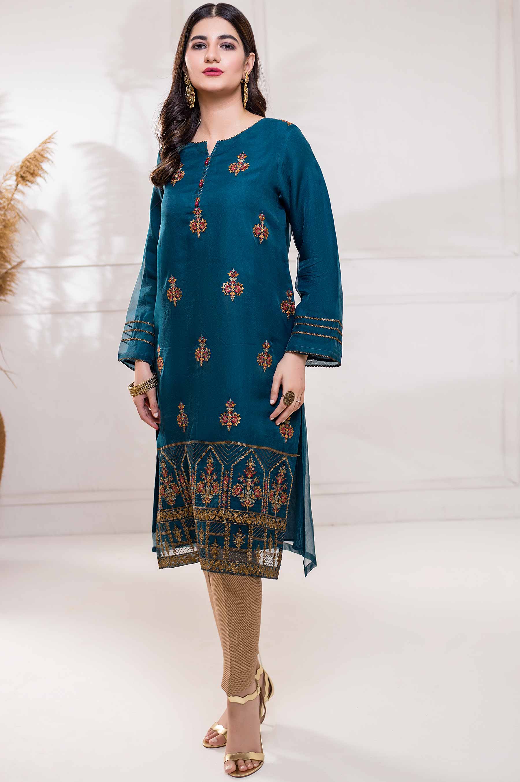 Stitched 1 Piece Embroidered Organza Shirt - Image 2