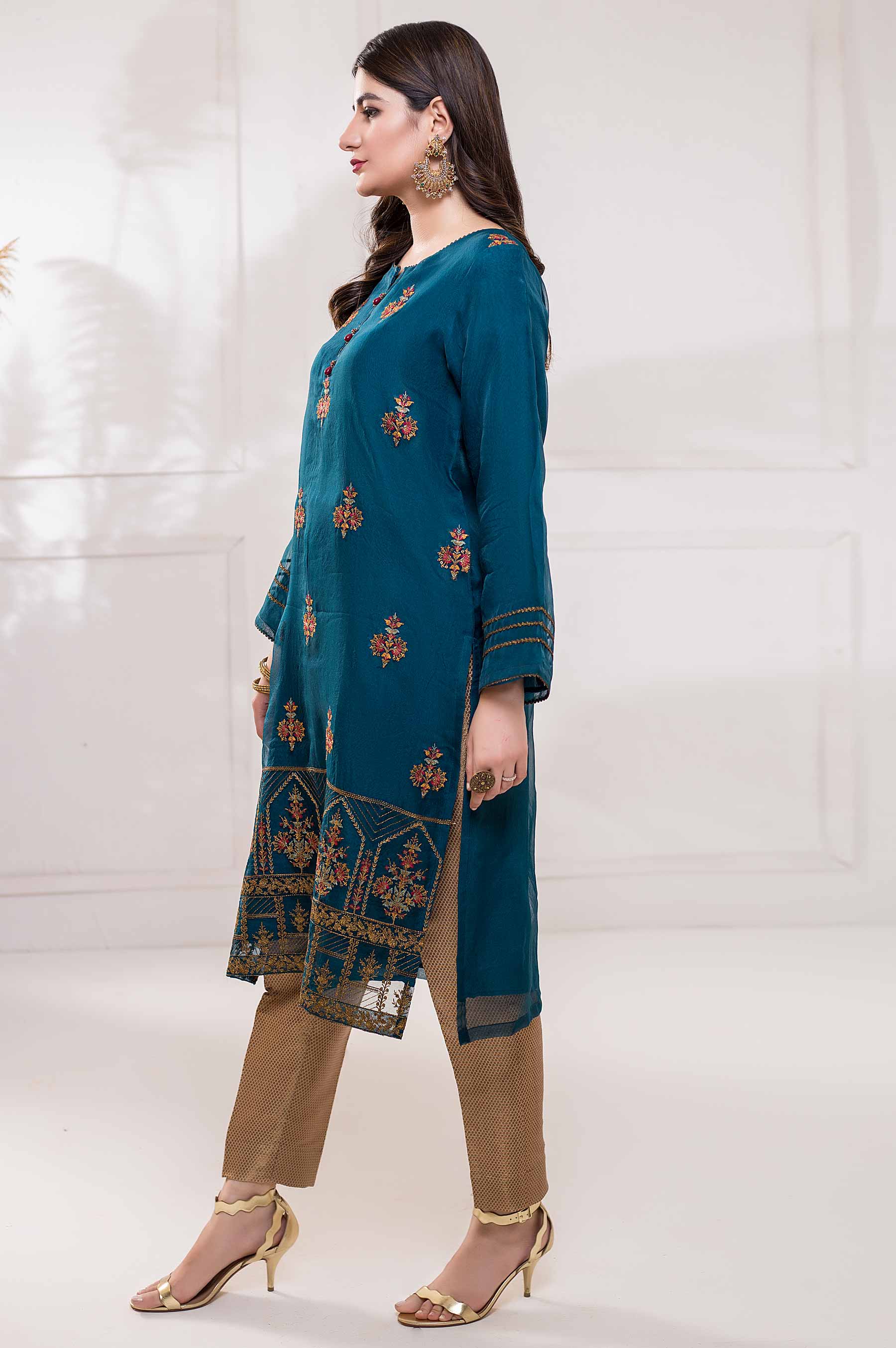 Stitched 1 Piece Embroidered Organza Shirt - Image 3