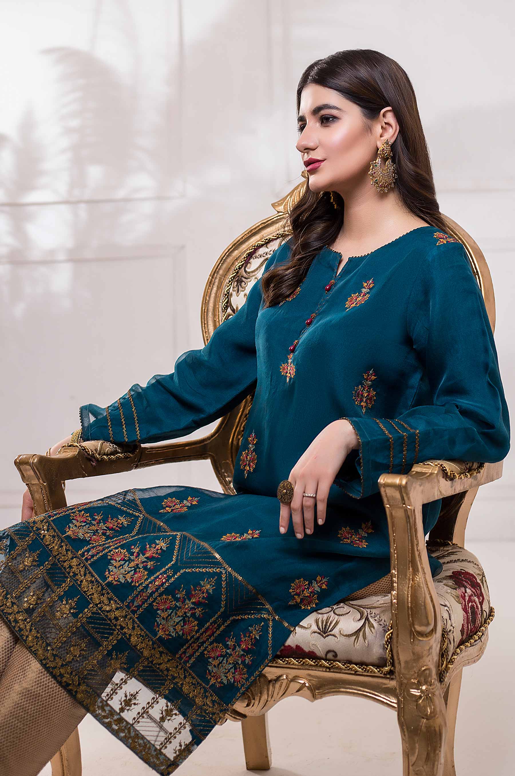 Stitched 1 Piece Embroidered Organza Shirt - Image 4