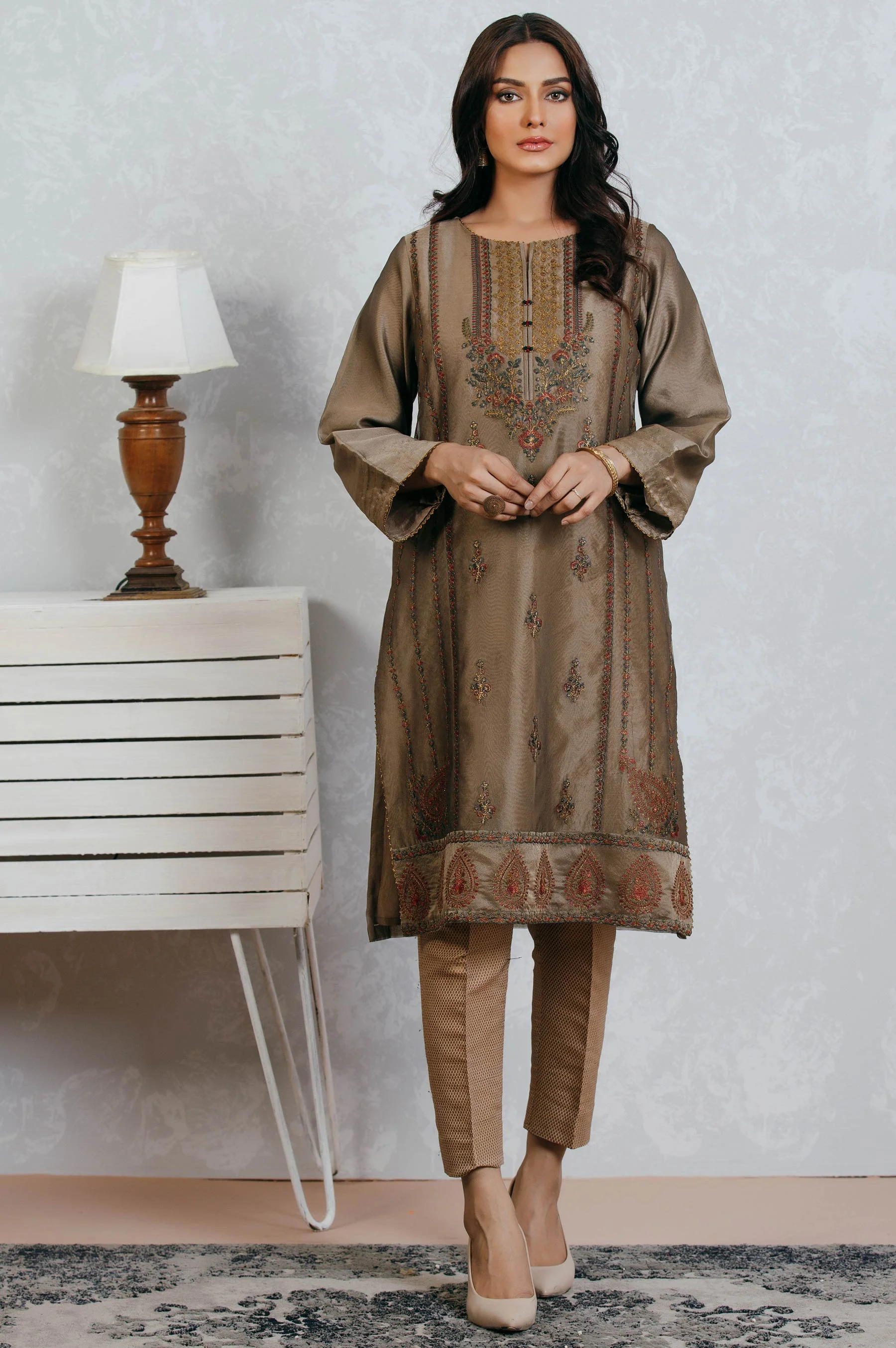 Stitched 1 Piece Organza Embroidered Shirt - Image 2