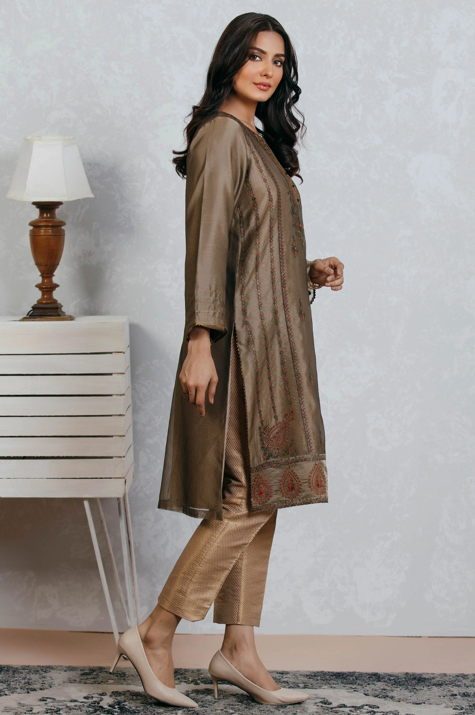 Stitched 1 Piece Organza Embroidered Shirt - Image 3