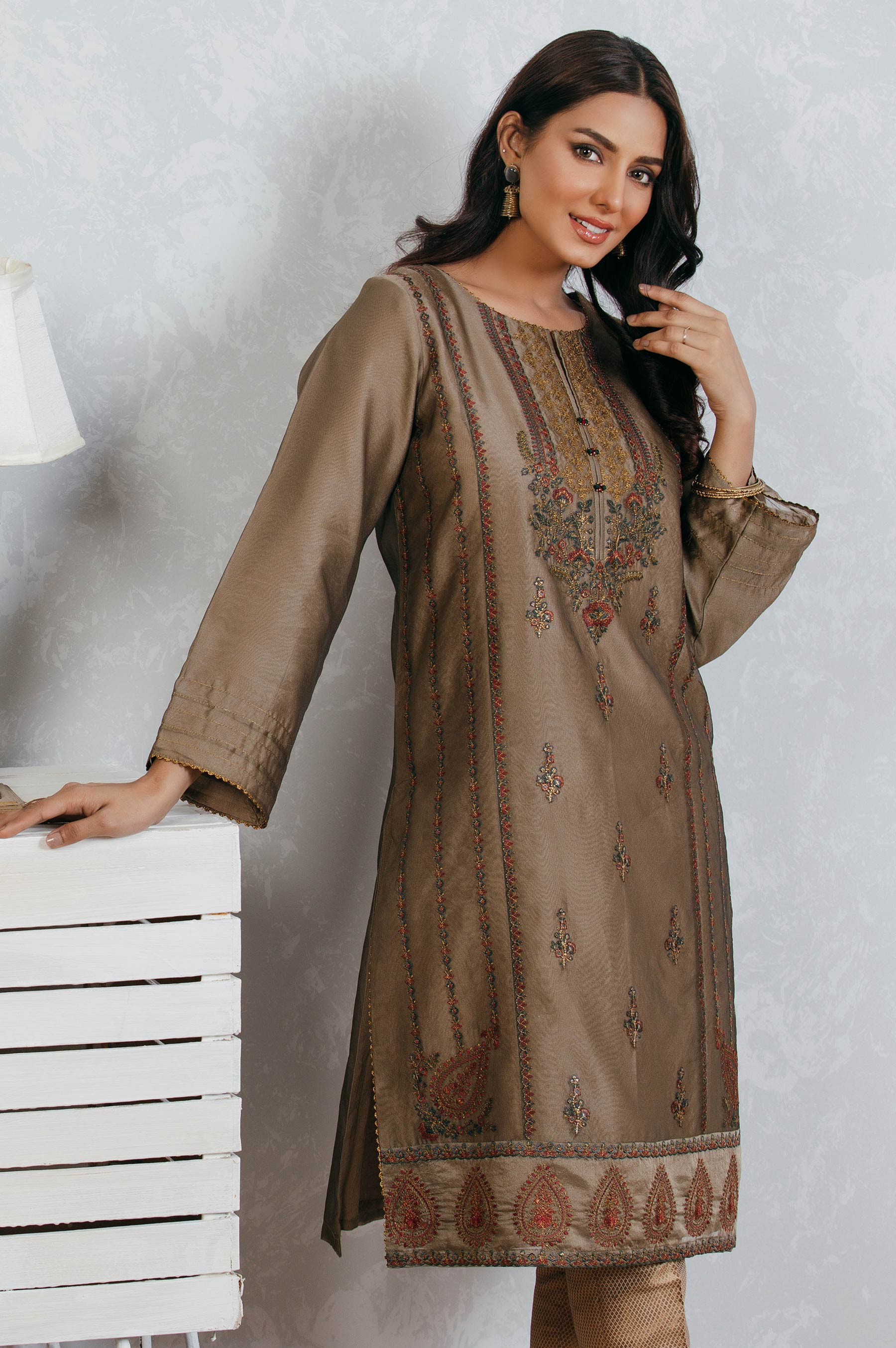 Stitched 1 Piece Organza Embroidered Shirt - Image 4