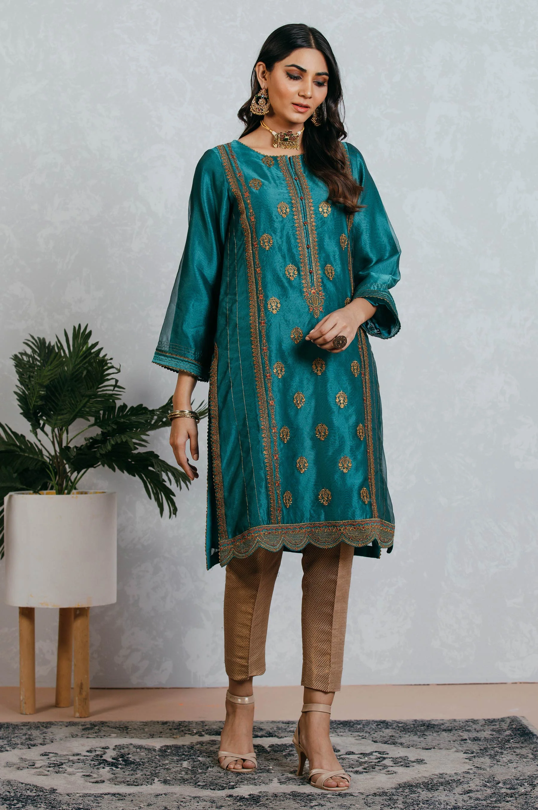 Stitched 1 Piece Organza Embroidered Shirt - Image 2