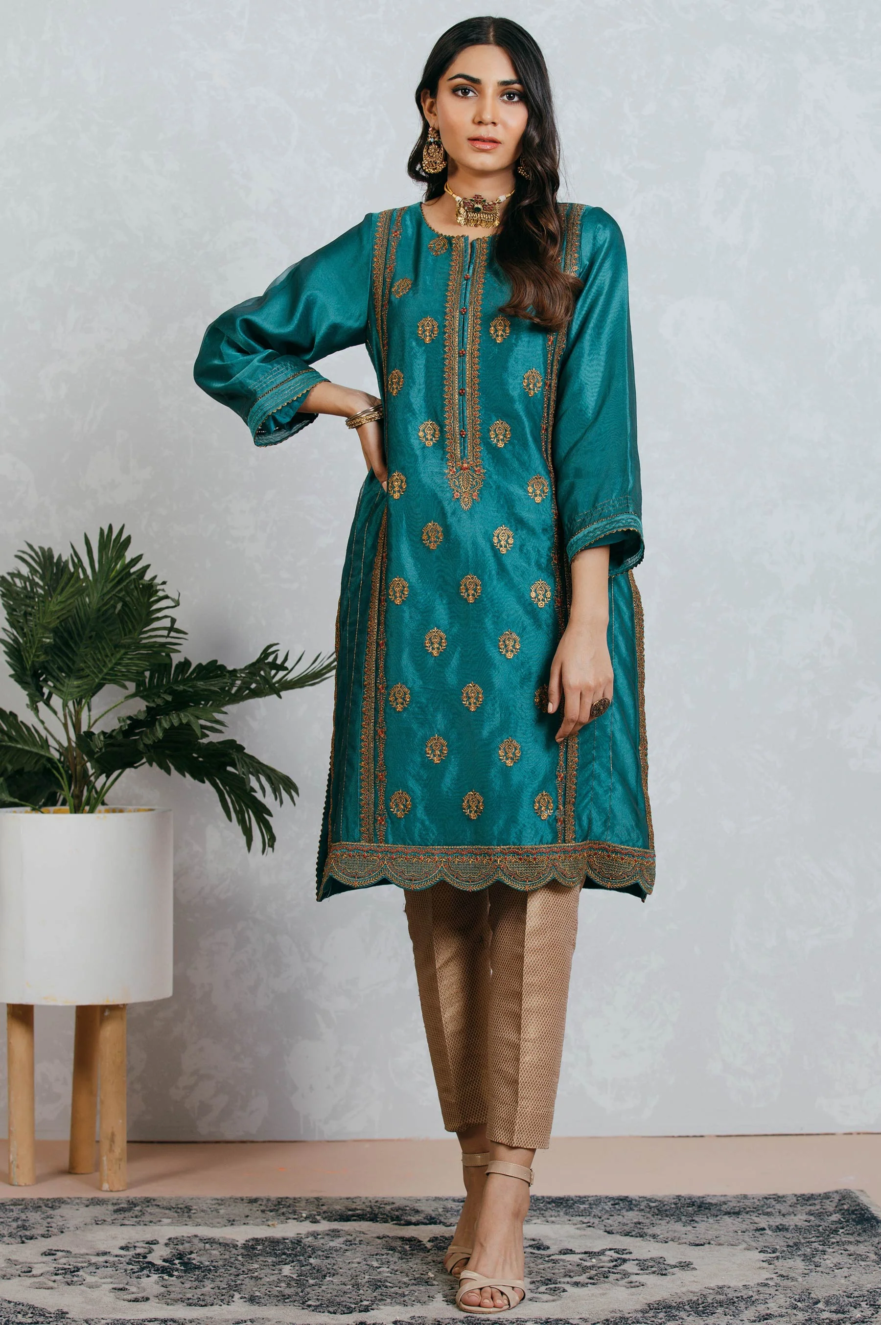 Stitched 1 Piece Organza Embroidered Shirt - Image 3