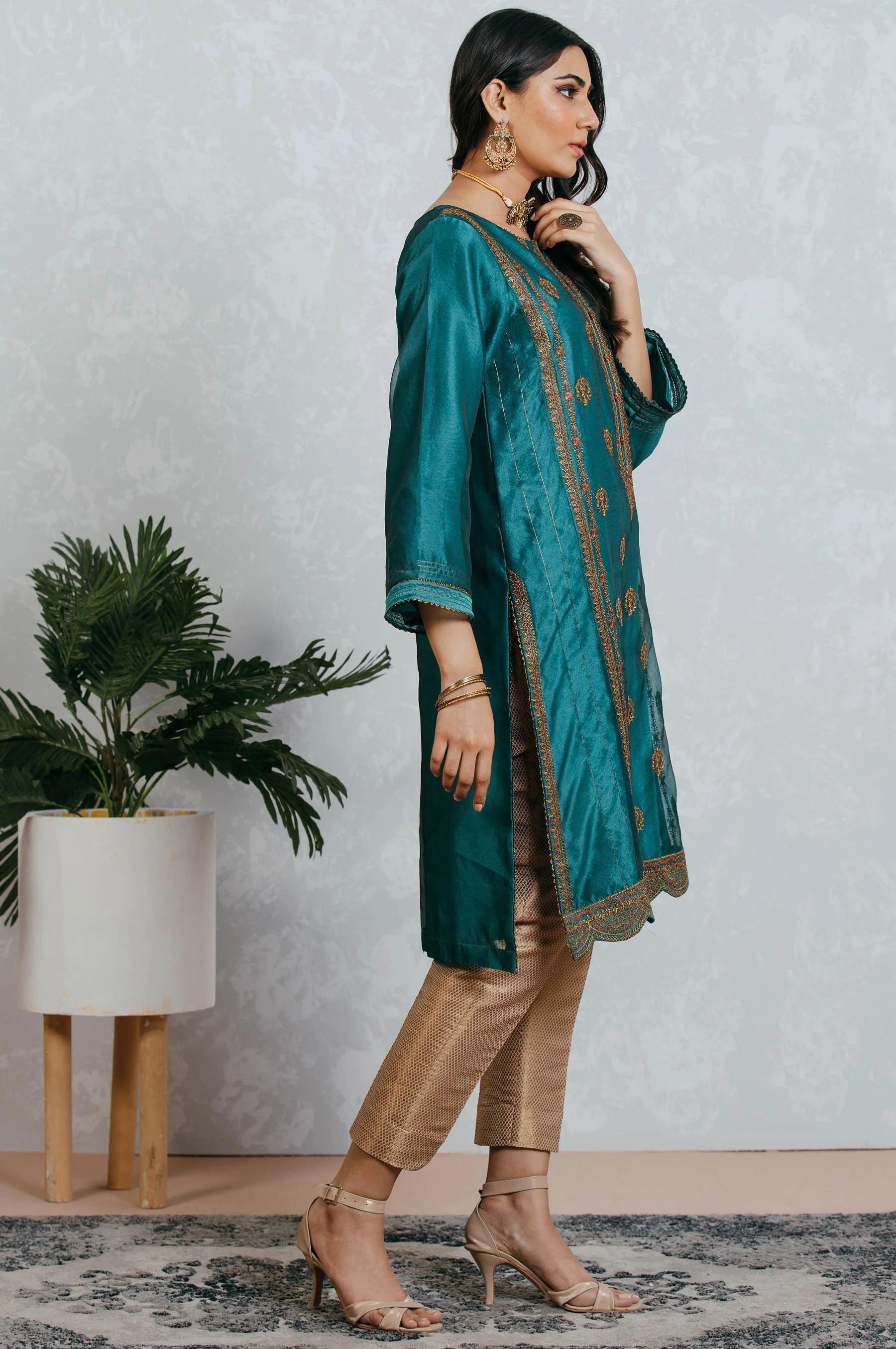 Stitched 1 Piece Organza Embroidered Shirt - Image 4