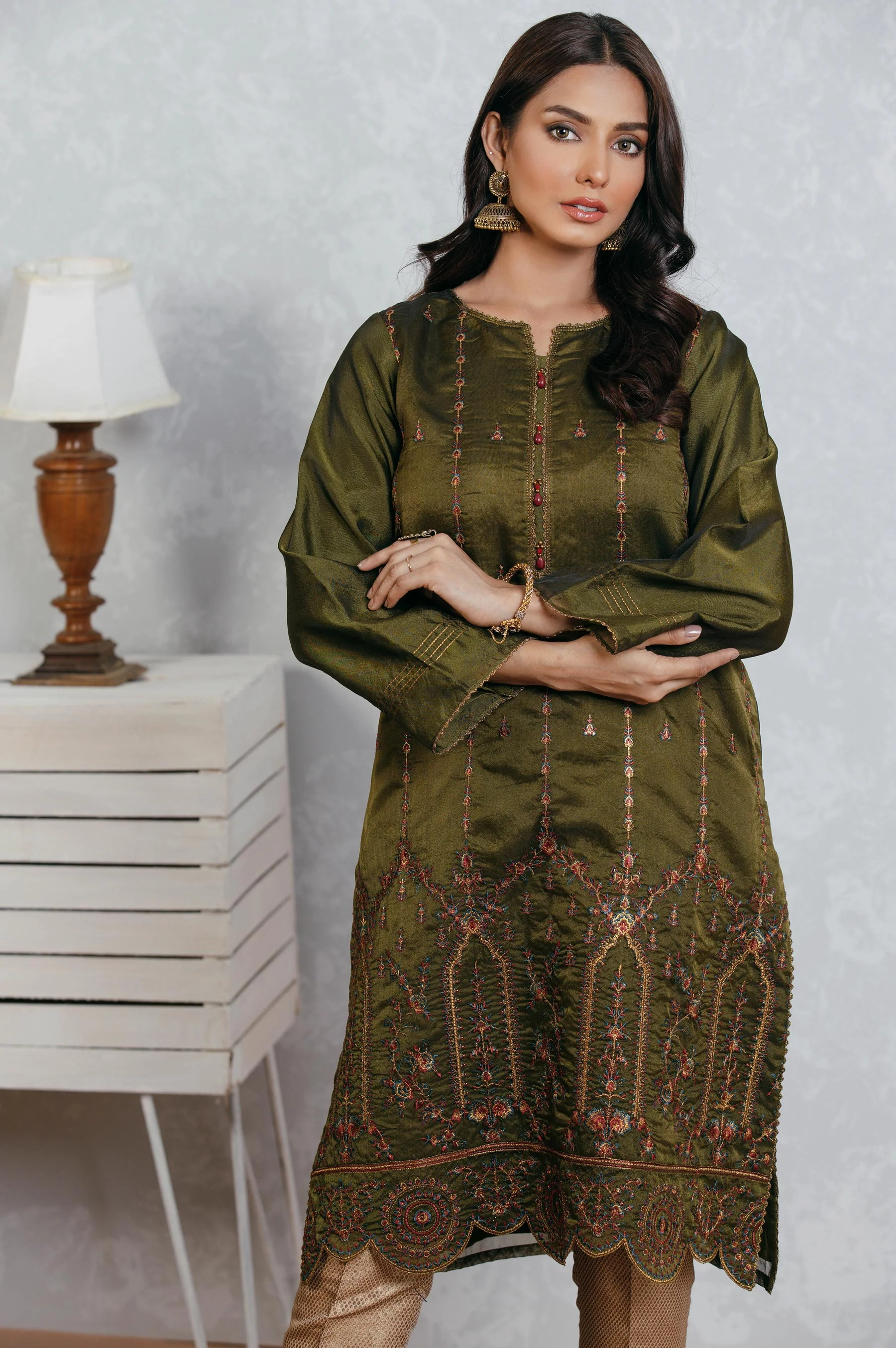 Stitched 1 Piece Organza Embroidered Shirt - Image 3