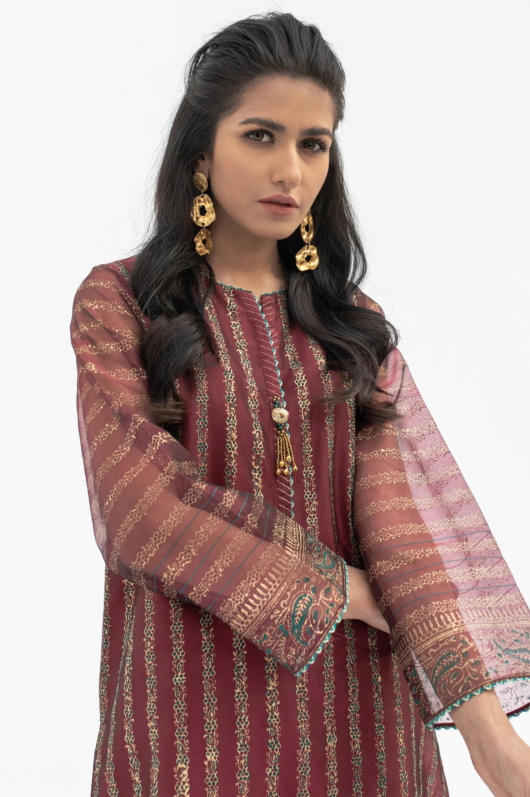 Stitched 1 Piece Organza Block Printed Shirt - Image 2