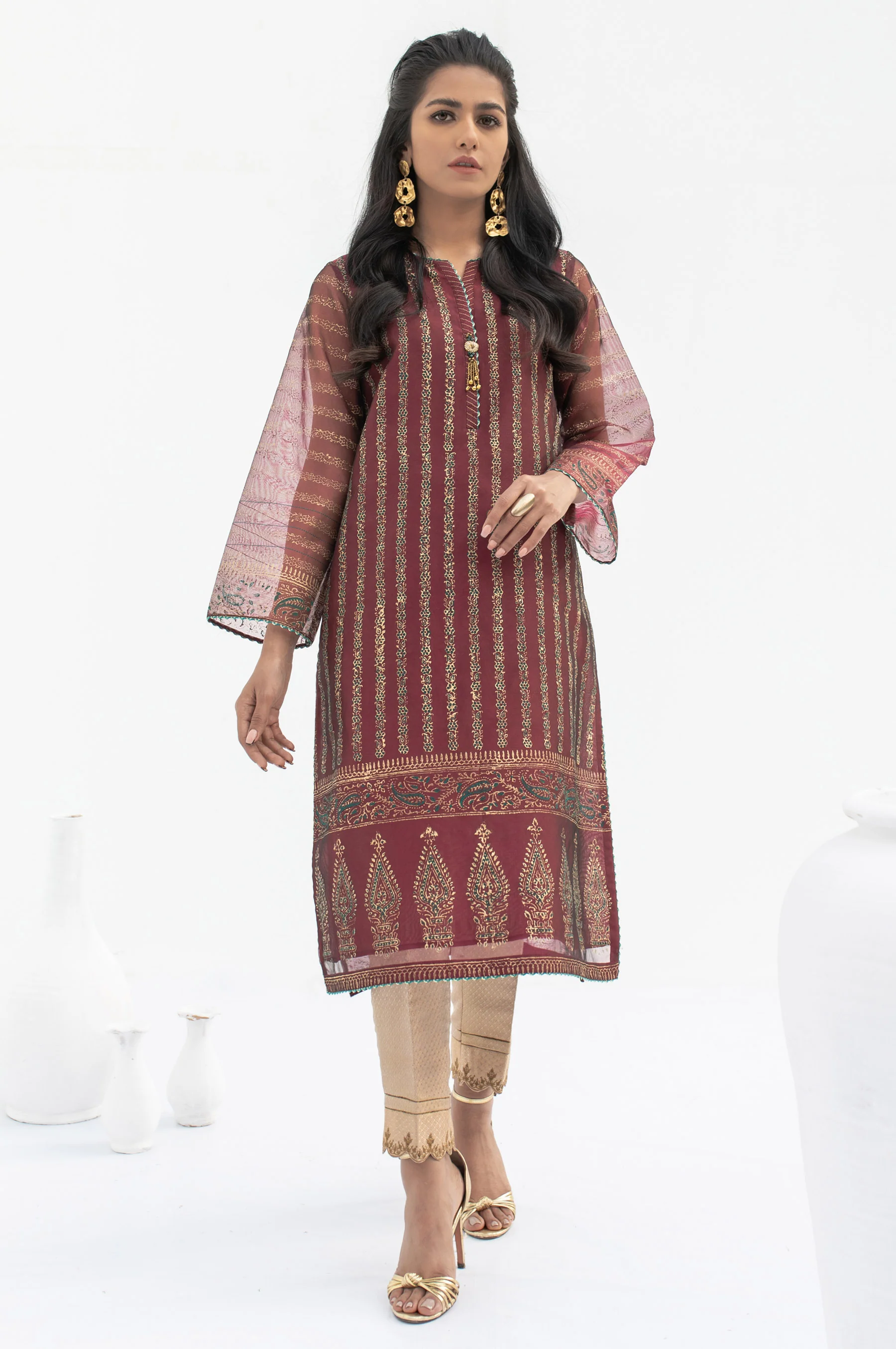 Stitched 1 Piece Organza Block Printed Shirt - Image 3