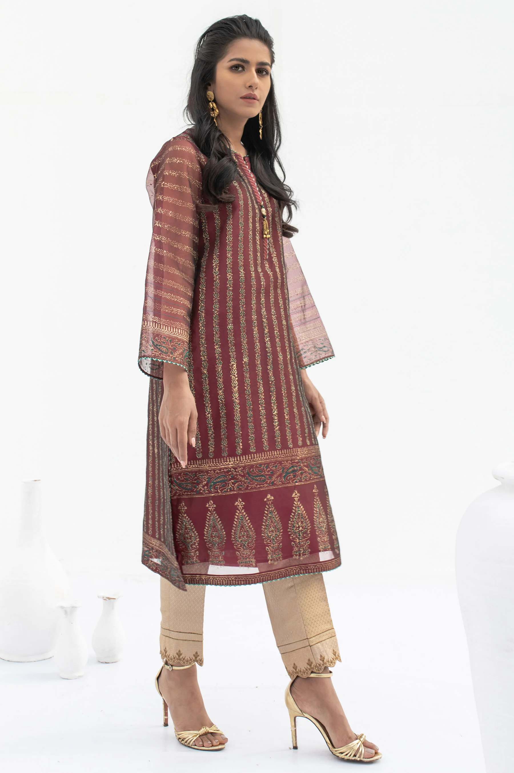 Stitched 1 Piece Organza Block Printed Shirt - Image 4