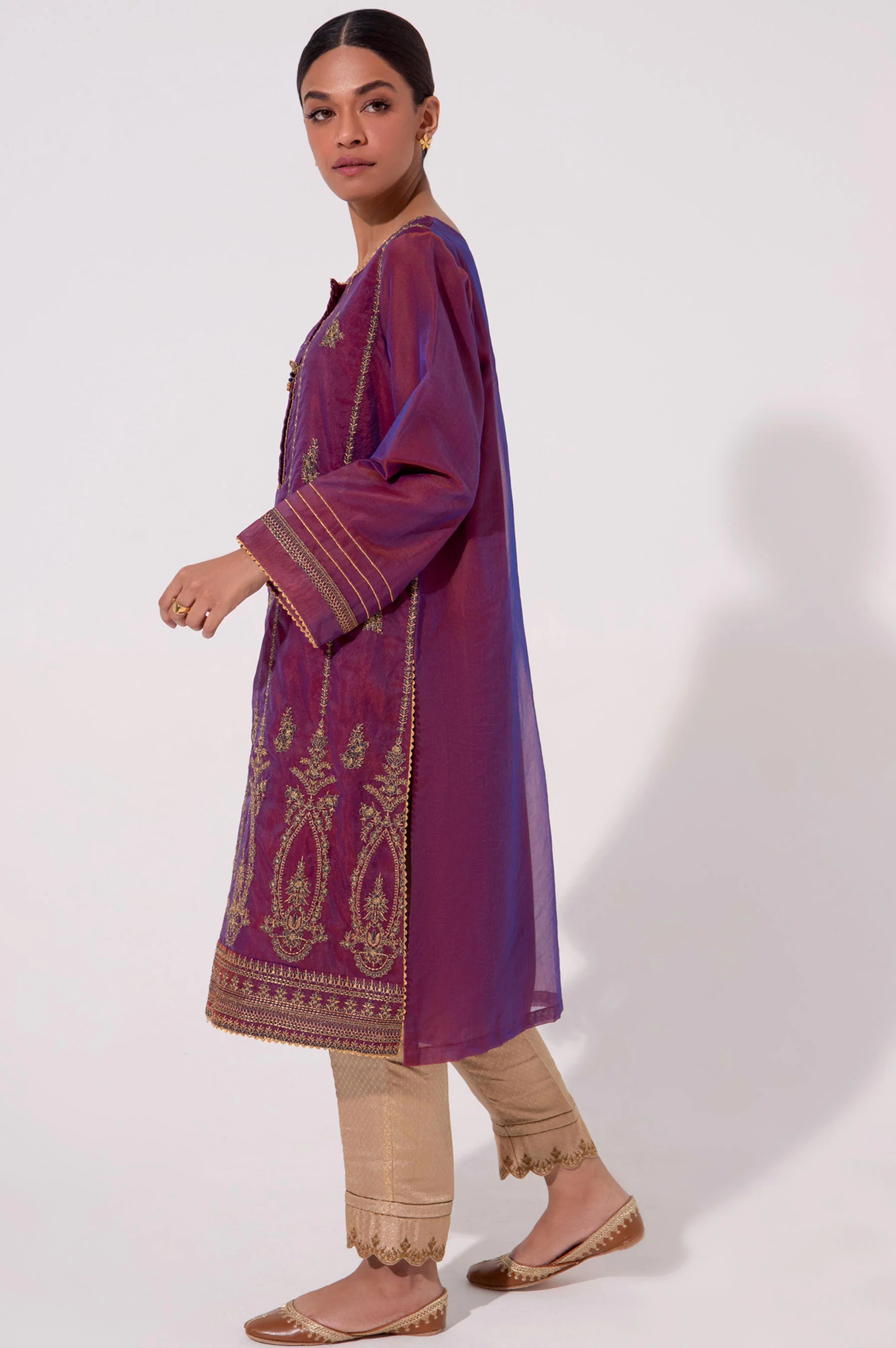Stitched 1 Piece Embroidered Organza Shirt - Image 2