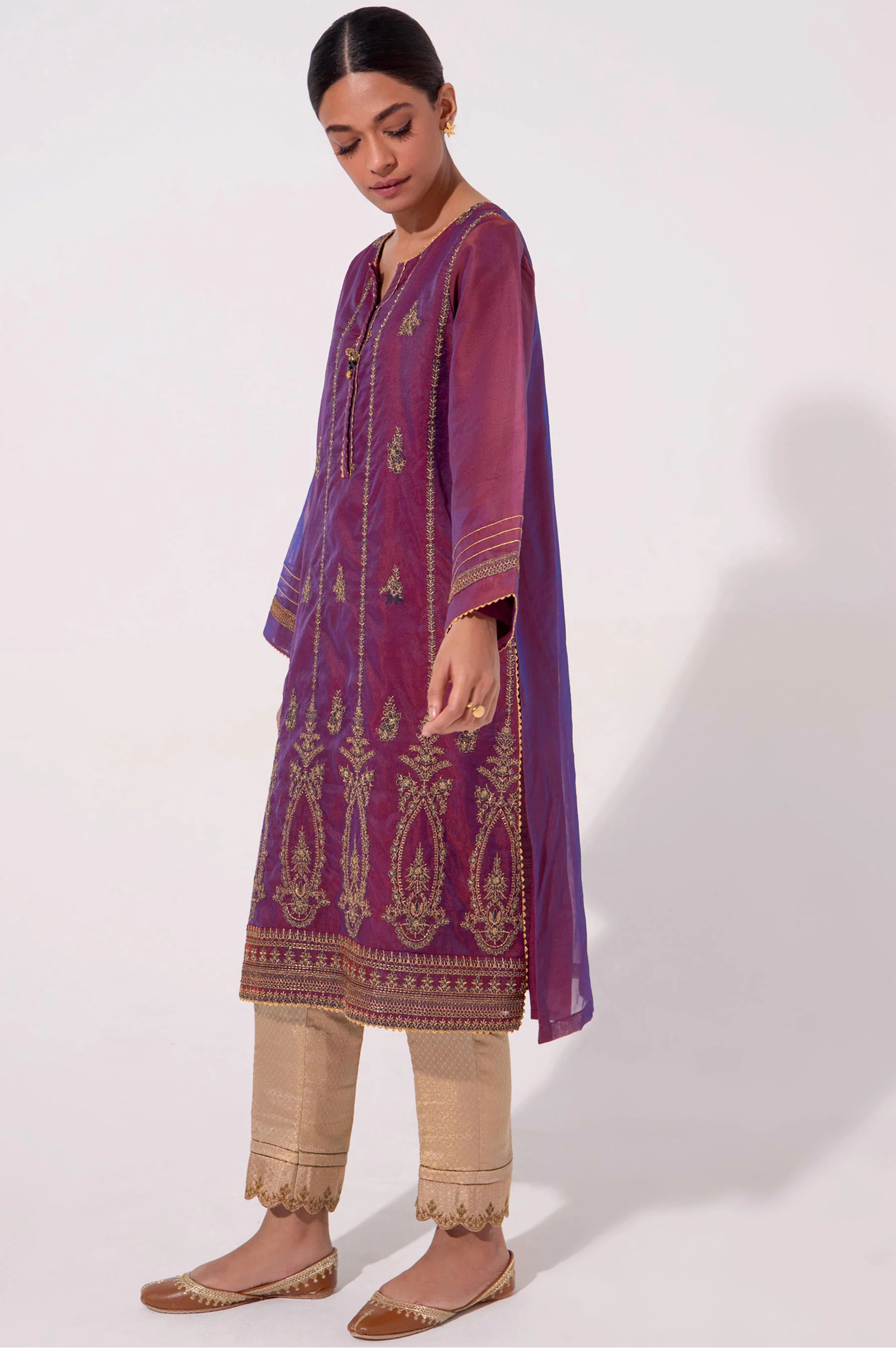 Stitched 1 Piece Embroidered Organza Shirt - Image 4