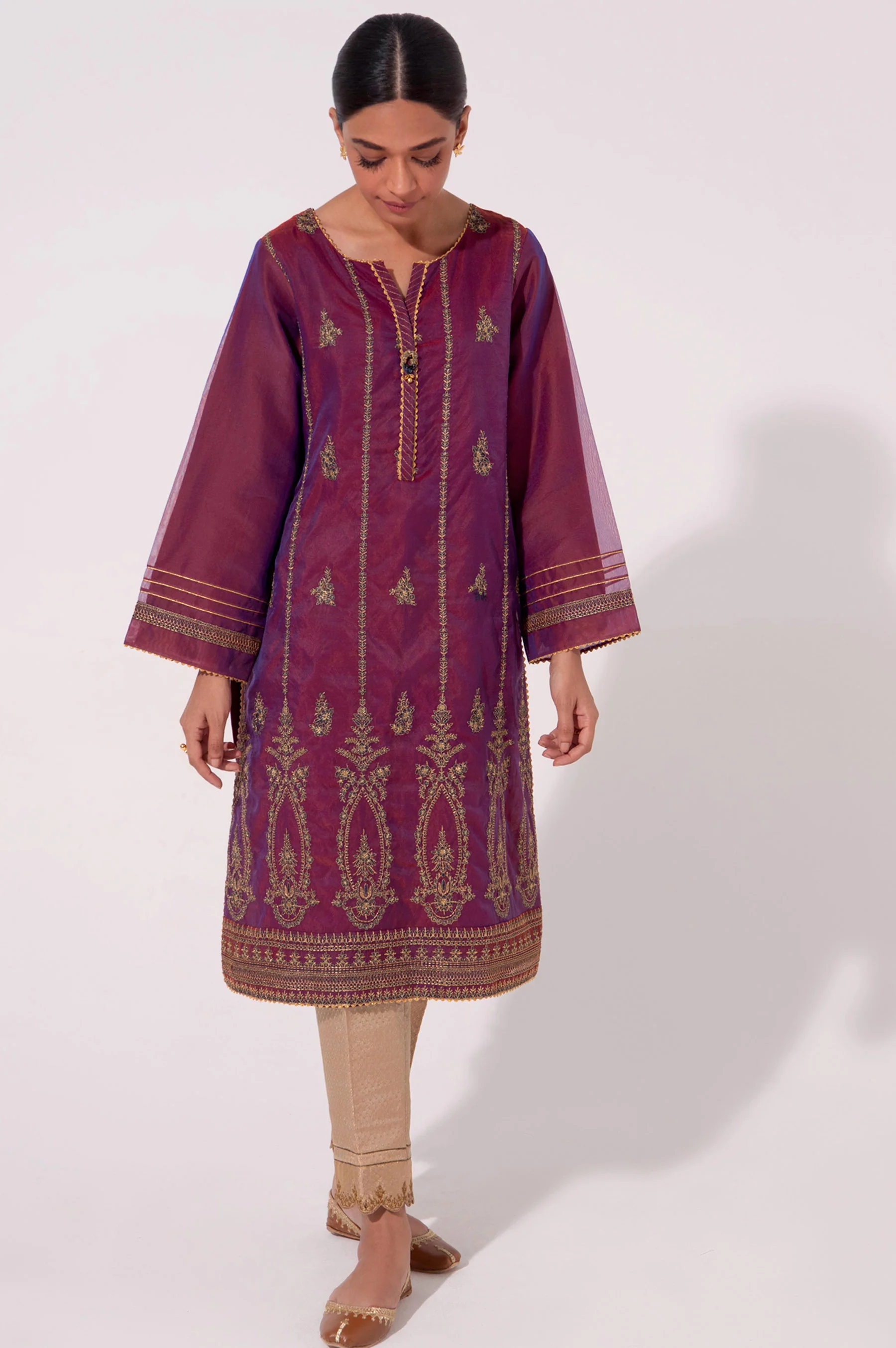 Stitched 1 Piece Embroidered Organza Shirt - Image 6