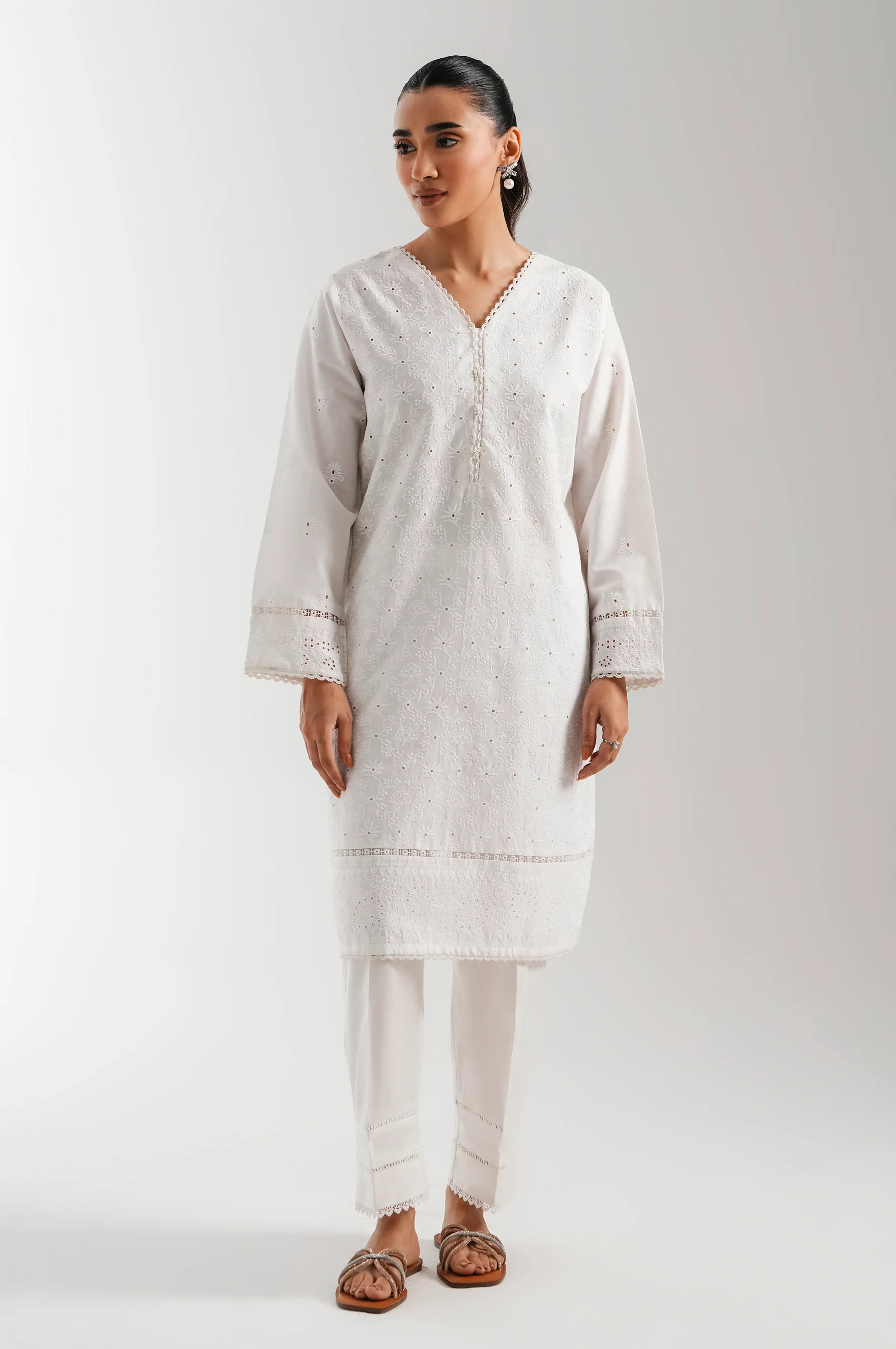 STITTCHED 1 PIECE EMBROIDERED POPLIN CHIKANKARI TOP - Image 6