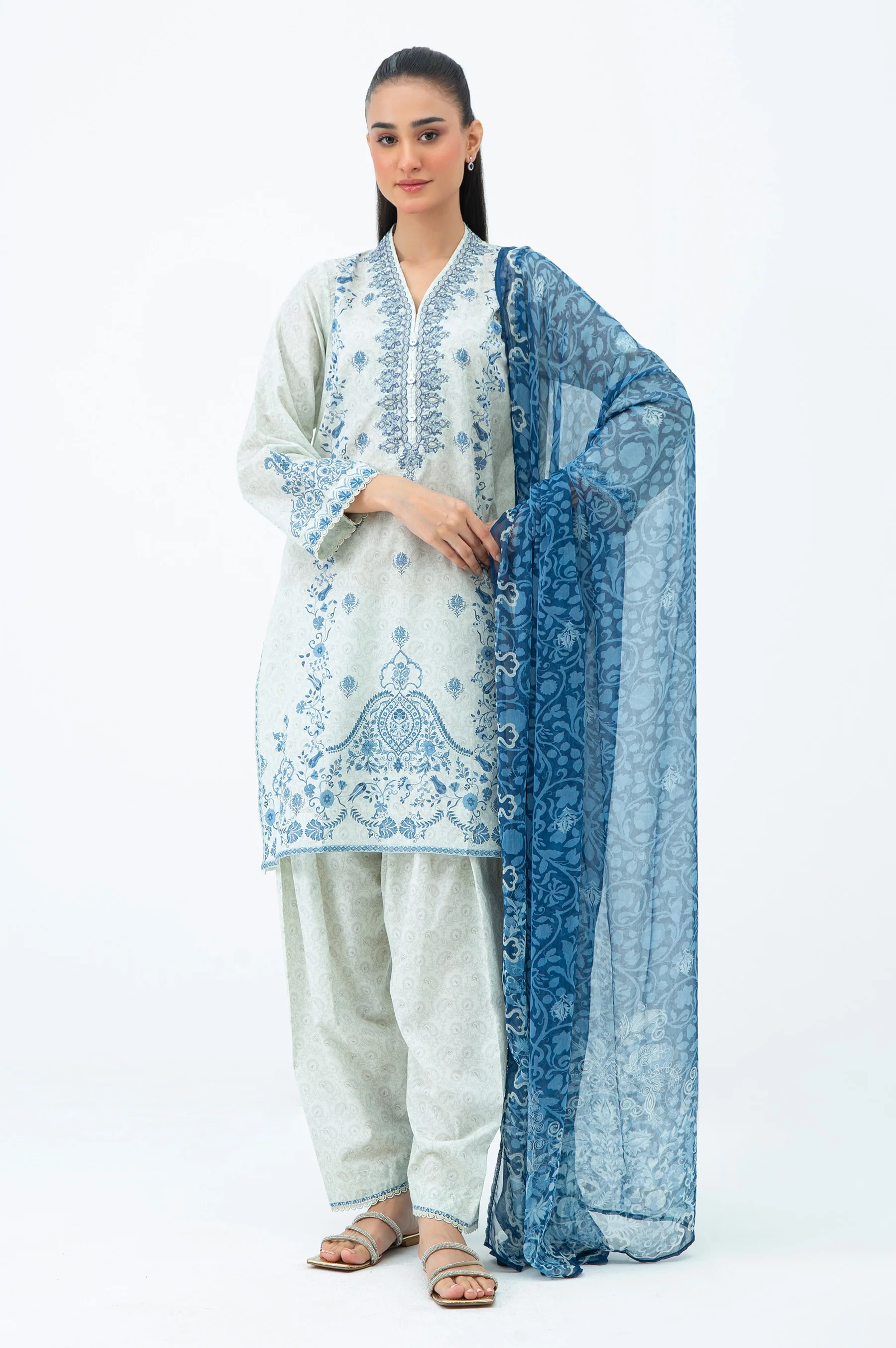 STITCHED EMBROIDERED LAWN SUIT - Image 6