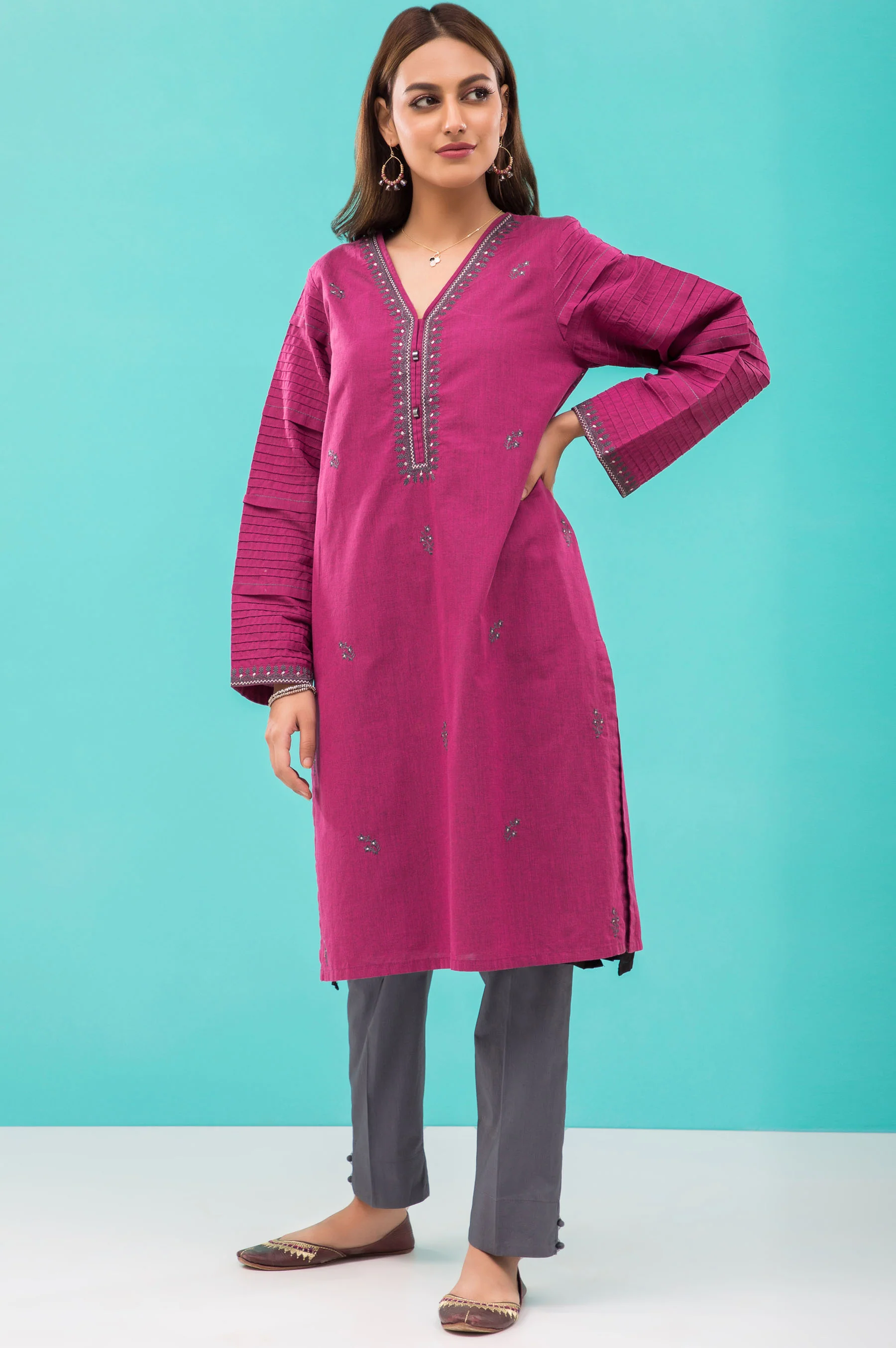 Stitched 1 Piece Embroidered Yarn Dyed Shirt - Image 3