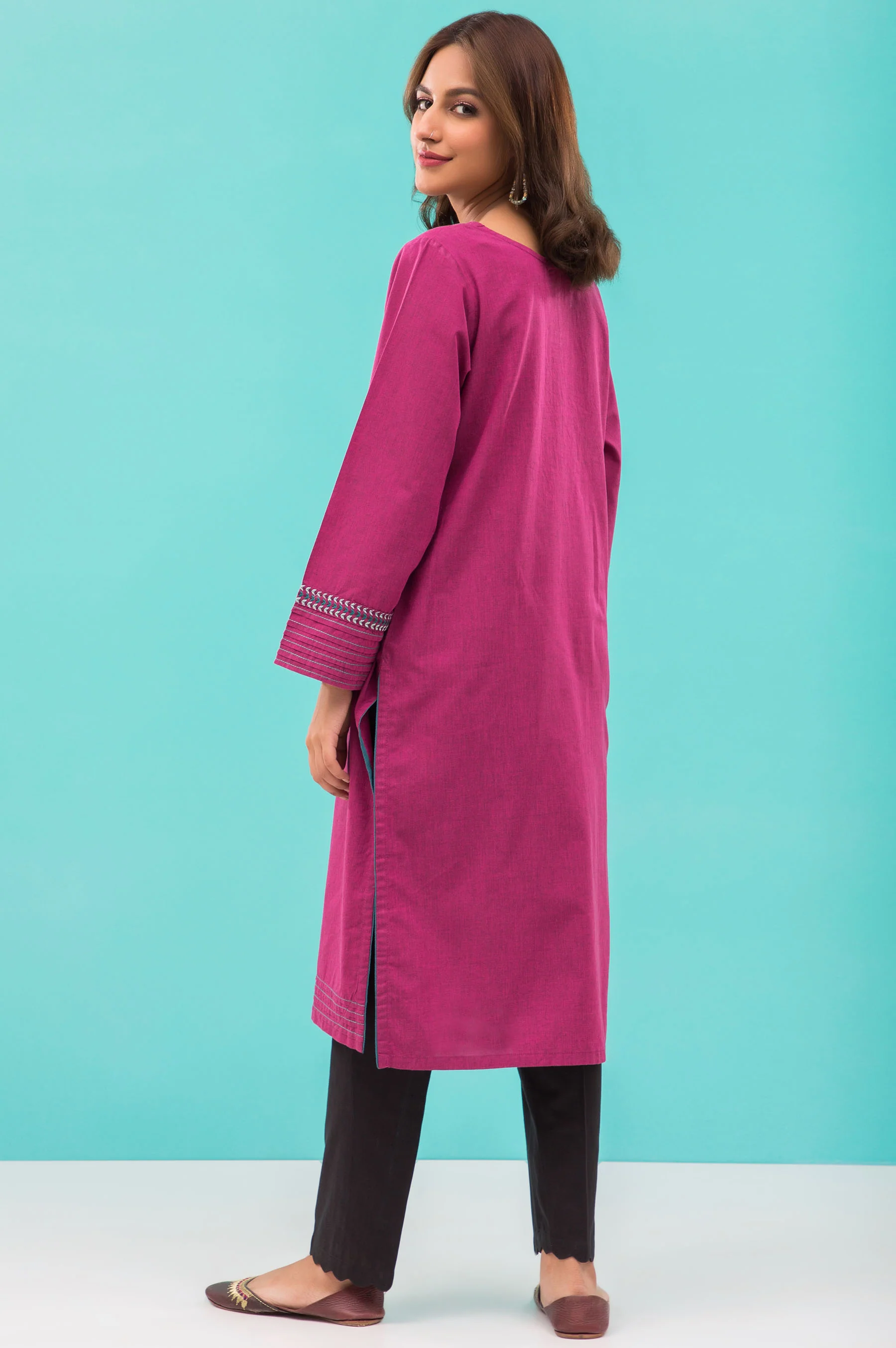 Stitched 1 Piece Embroidered Yarn Dyed Shirt - Image 2