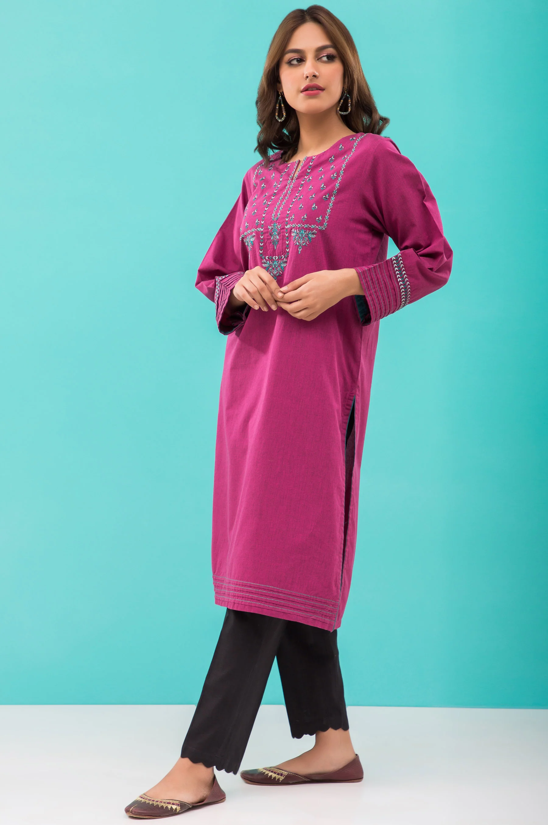 Stitched 1 Piece Embroidered Yarn Dyed Shirt - Image 3