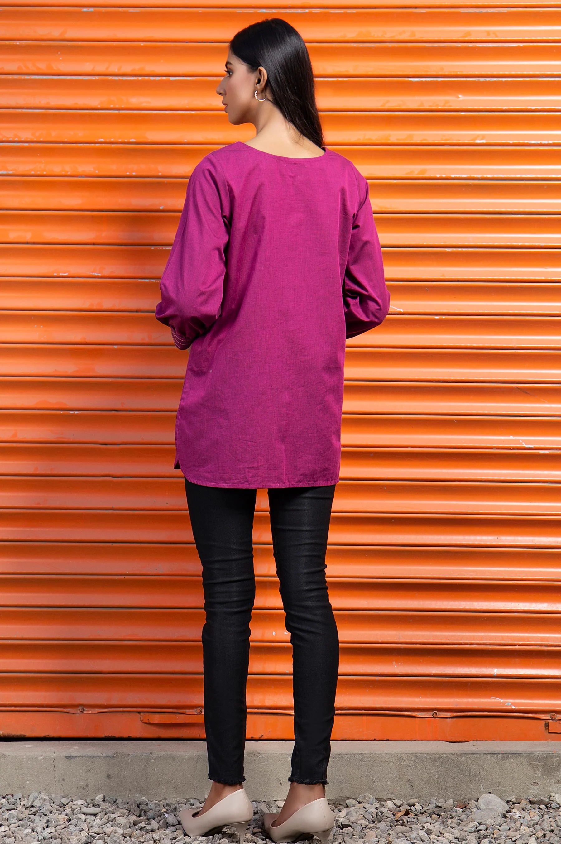 Stitched 1 Piece Embroidered Yarn Dyed Shirt - Image 2
