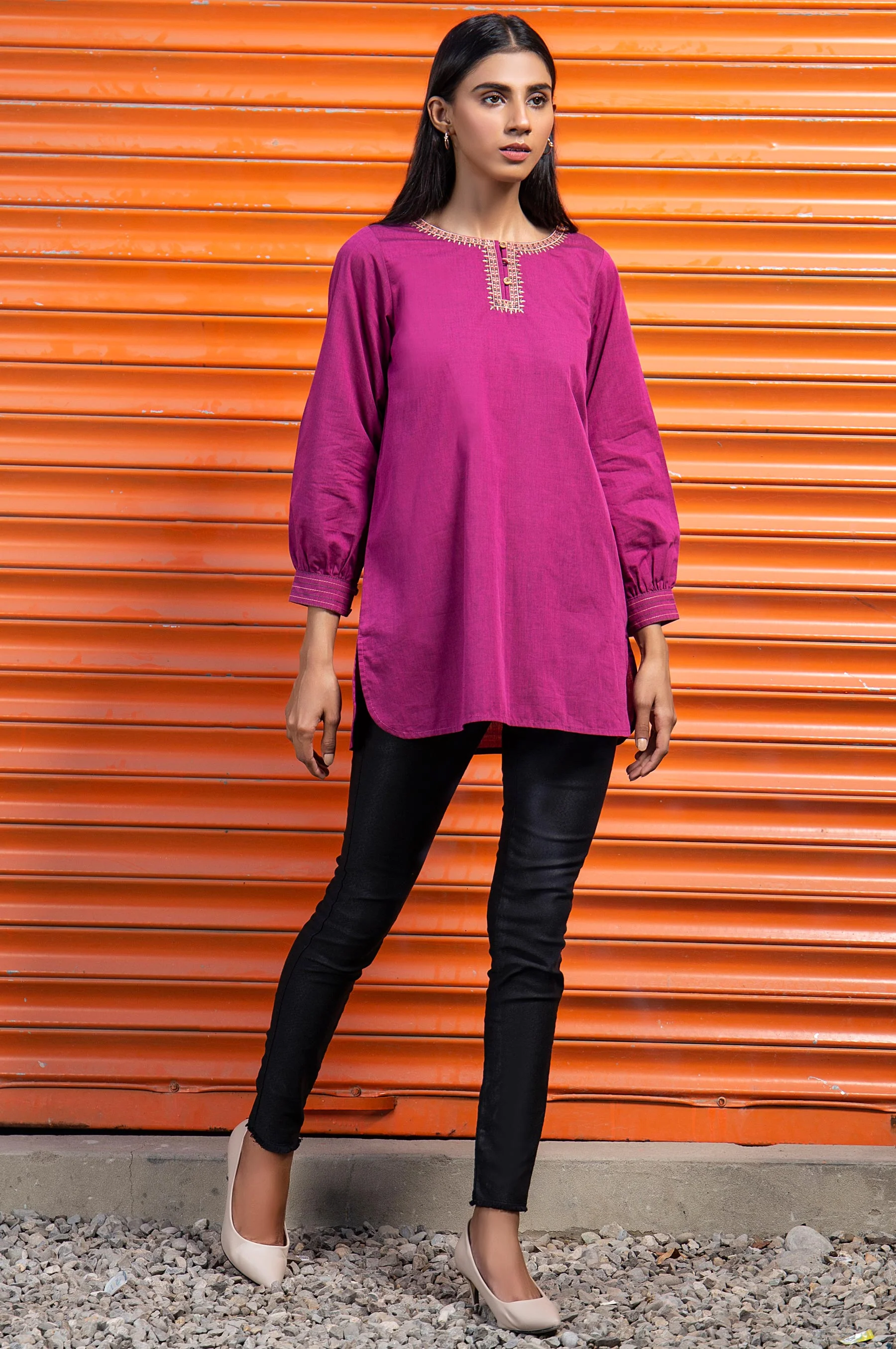Stitched 1 Piece Embroidered Yarn Dyed Shirt - Image 3