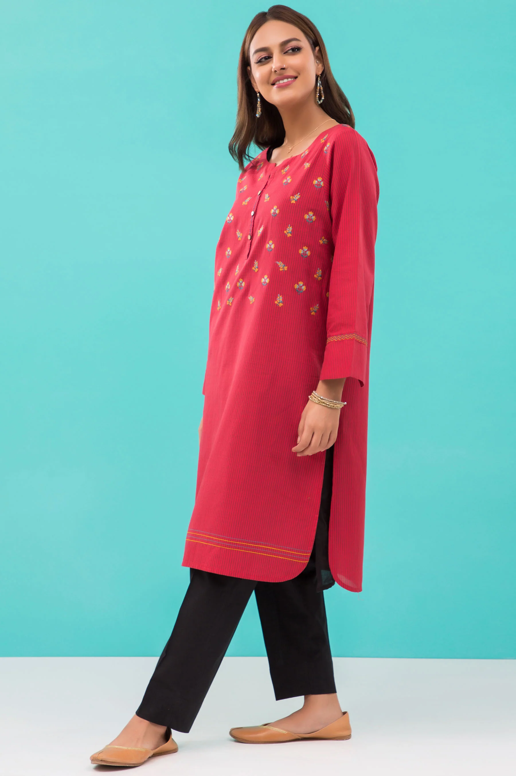 Stitched 1 Piece Embroidered Yarn Dyed Shirt - Image 3