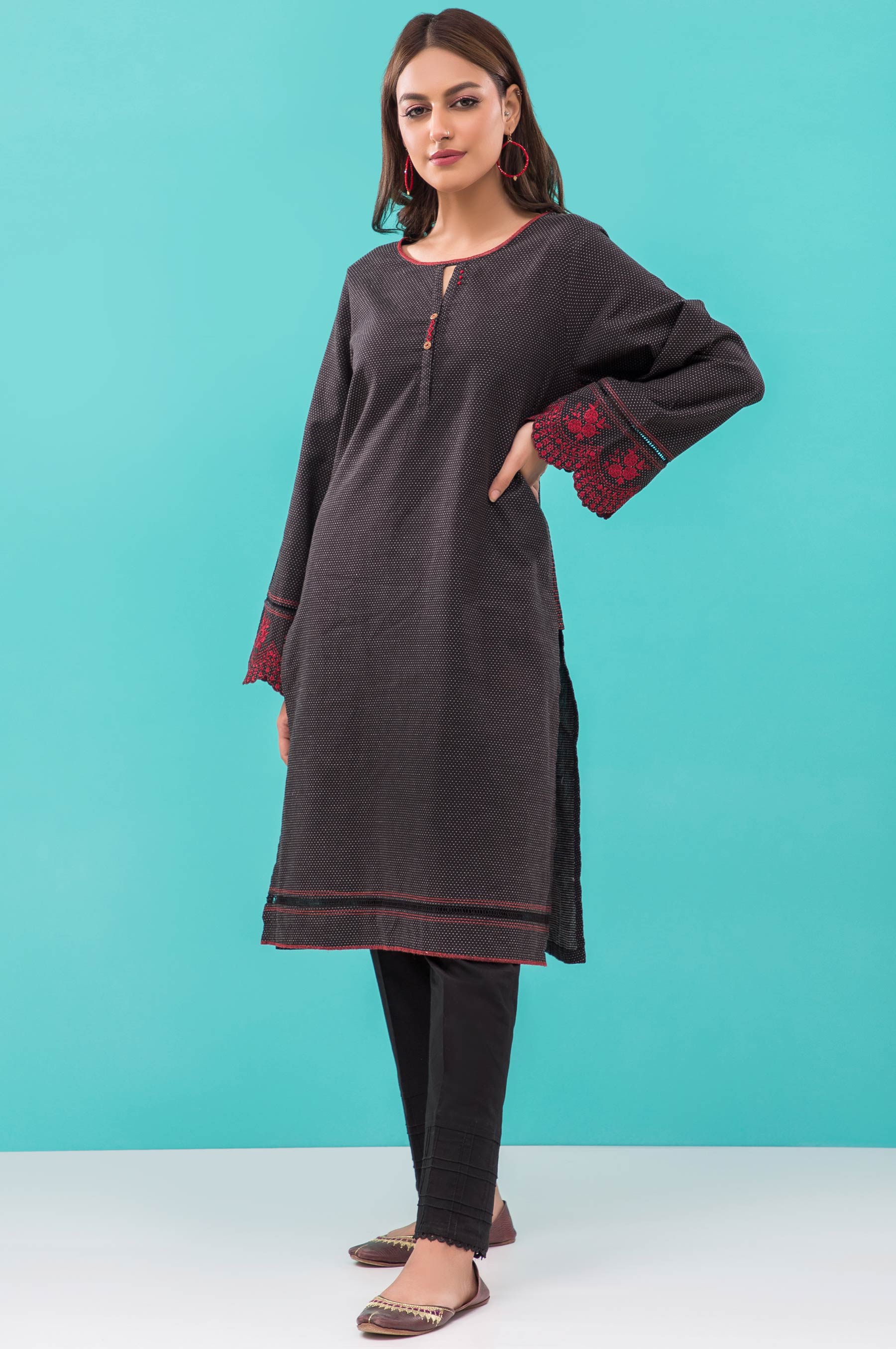 Stitched 1 Piece Embroidered Yarn Dyed Shirt - Image 3